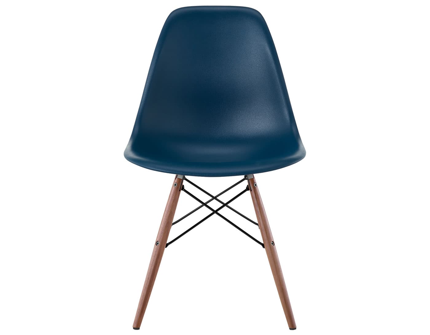 eames molded plastic side chair with dowel base / standard glides with felt bottom  / 100% recycled plastic - blue green  / walnut with black glides  / black