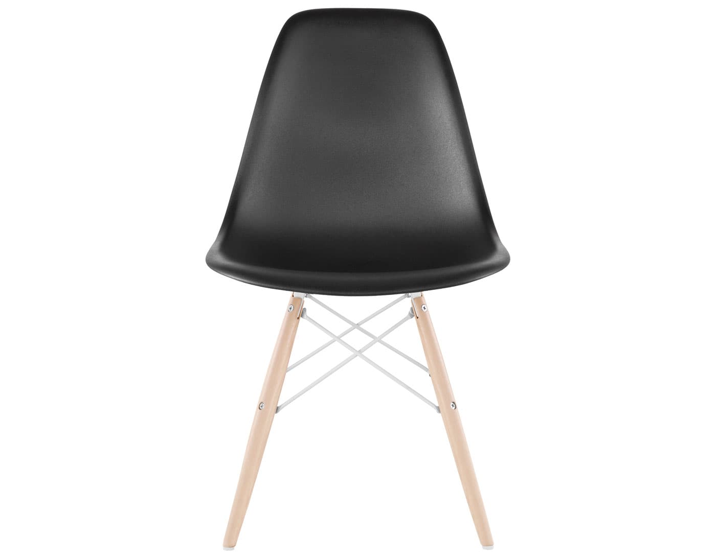 eames molded plastic side chair with dowel base / standard glides  / 100% recycled plastic - black  / maple with white glides  / white