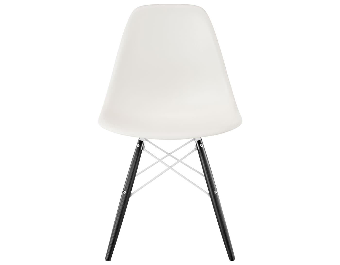 eames molded plastic side chair with dowel base / standard glides  / 100% recycled plastic - white  / ebony with black glides  / white