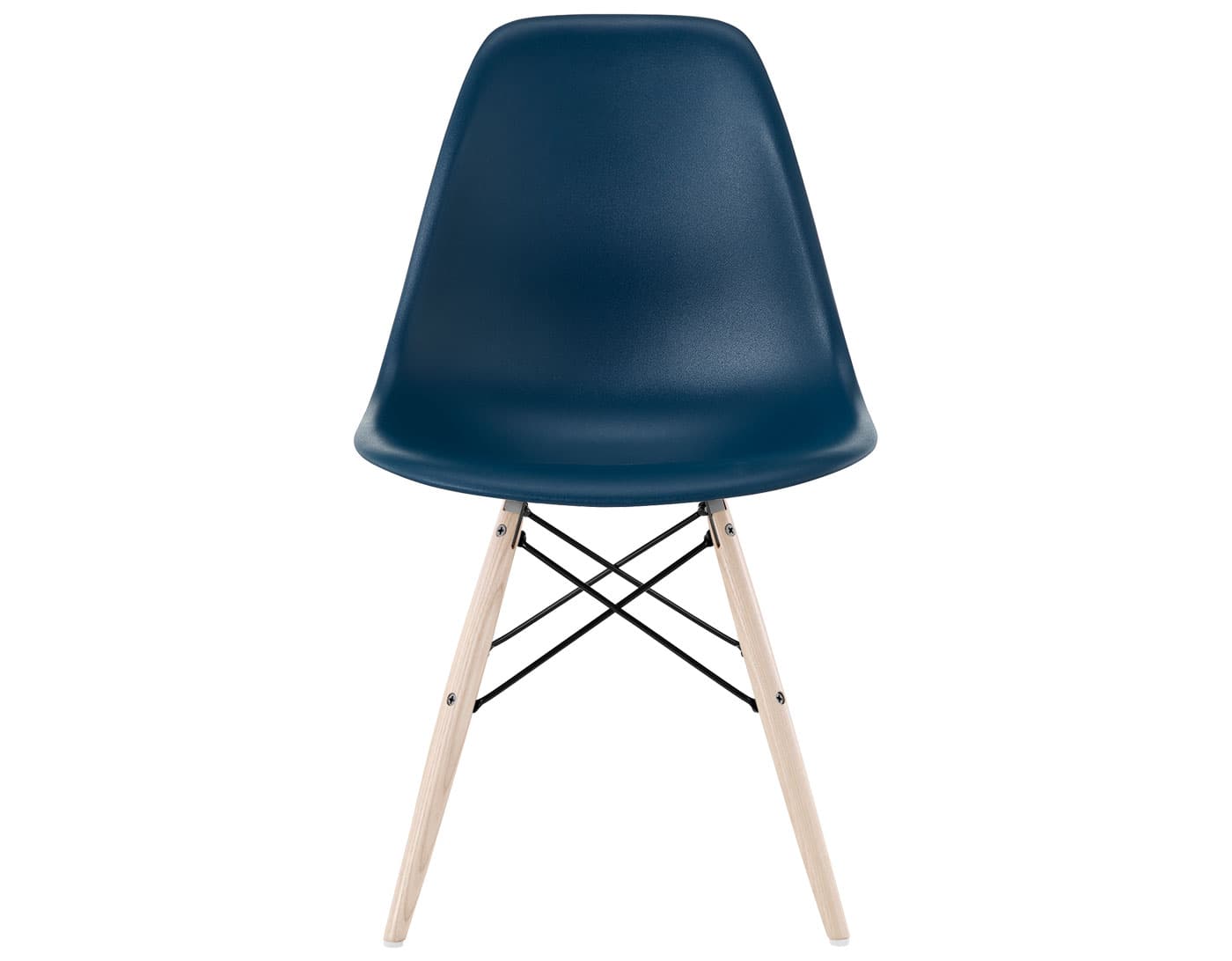 eames molded plastic side chair with dowel base / standard glides  / 100% recycled plastic - blue green  / white ash with white glides  / black