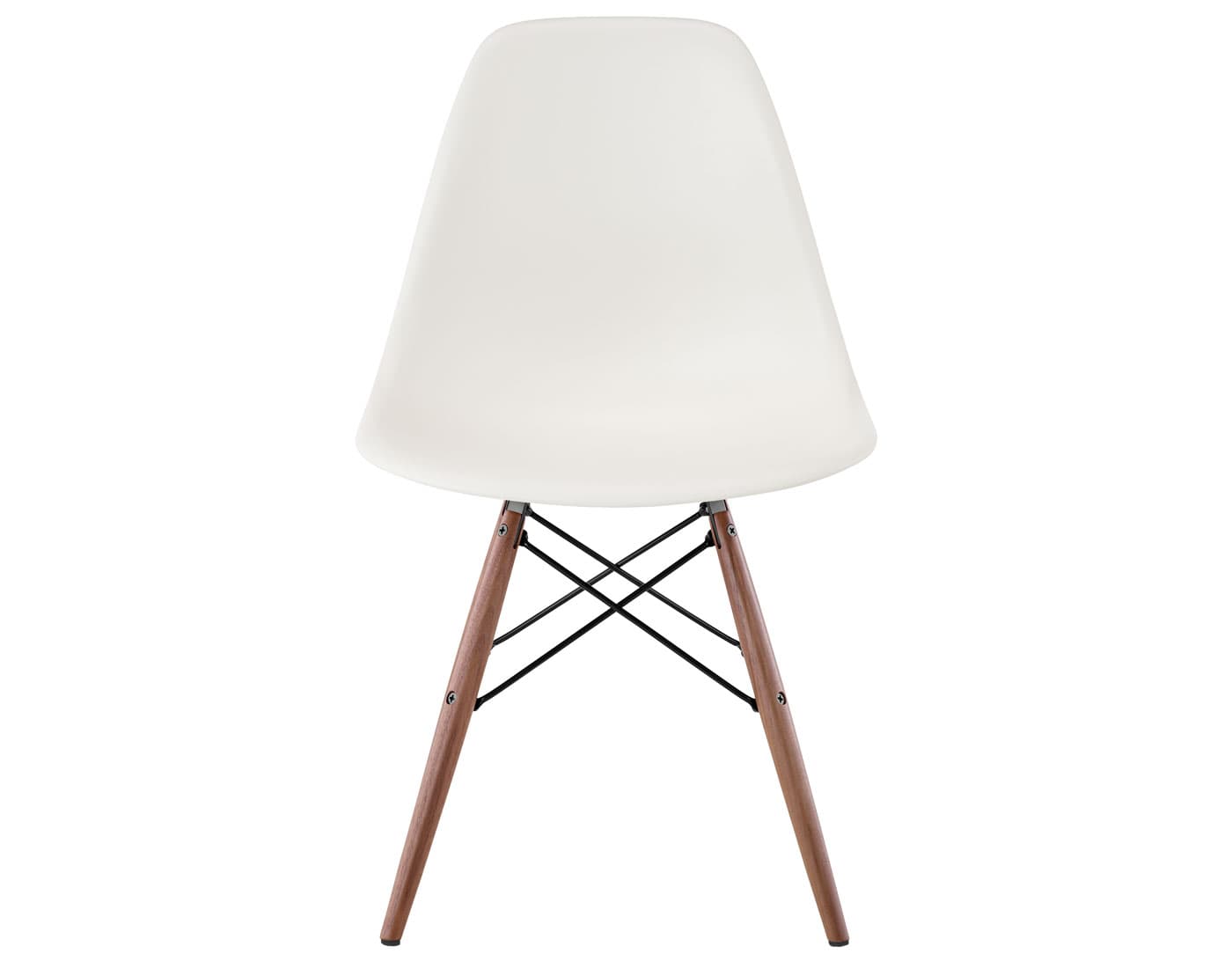 eames molded plastic side chair with dowel base / standard glides  / 100% recycled plastic - white  / walnut with black glides  / black
