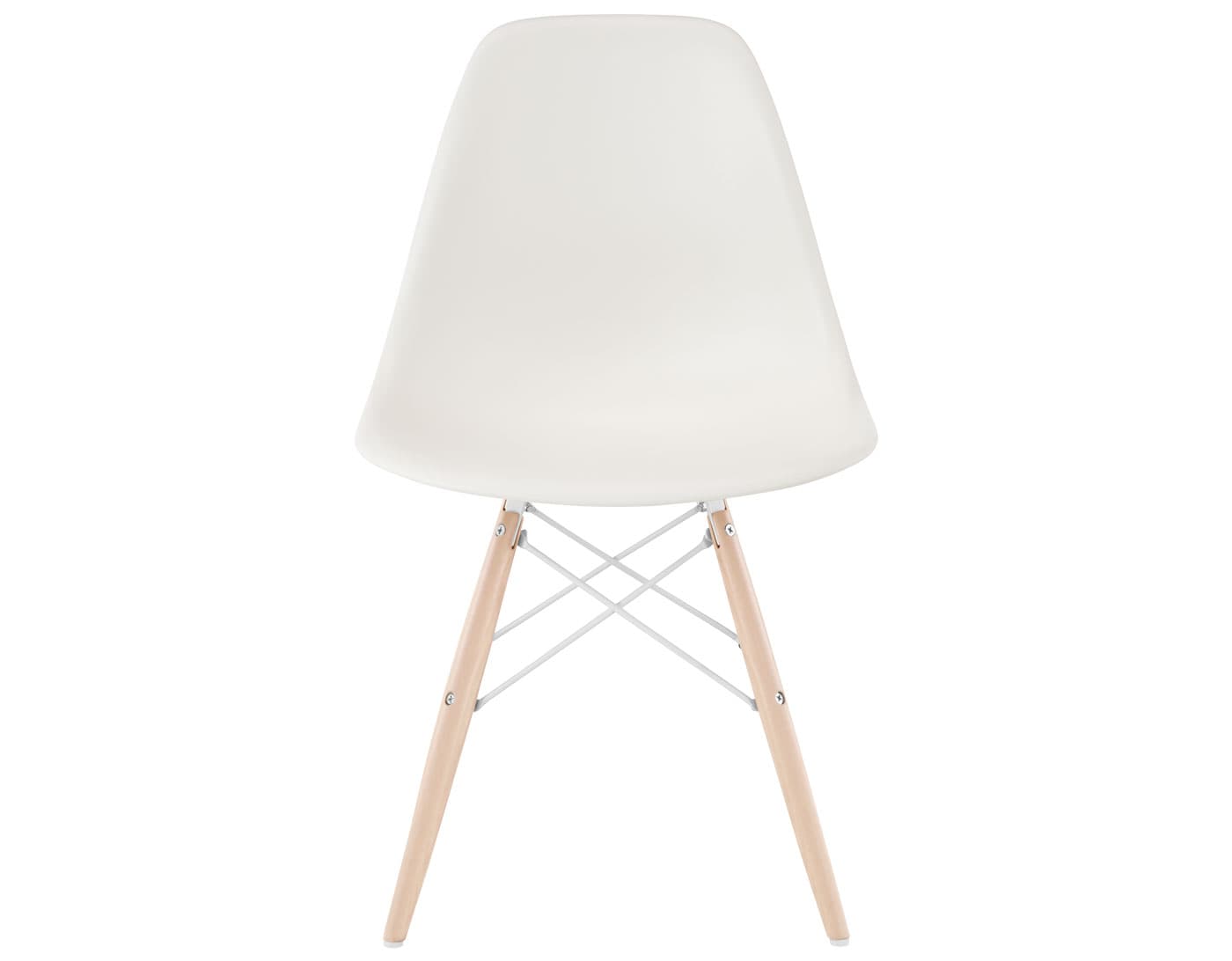 eames molded plastic side chair with dowel base / standard glides with felt bottom  / 100% recycled plastic - white  / maple with white glides  / white