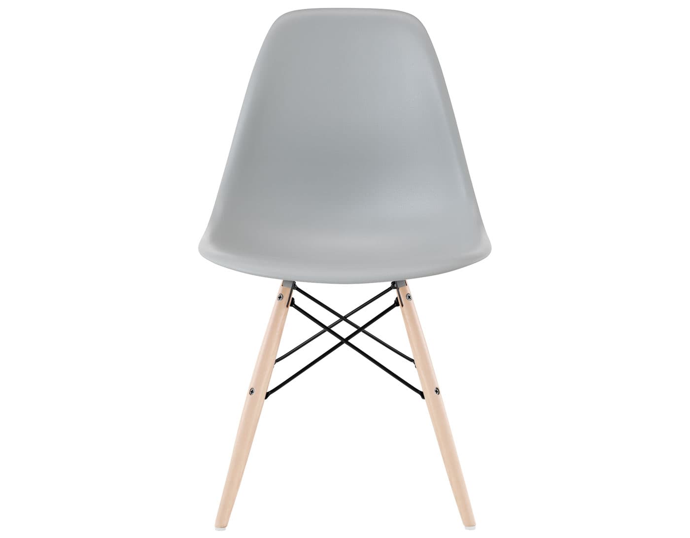 eames molded plastic side chair with dowel base / standard glides  / 100% recycled plastic - light grey  / maple with white glides  / black