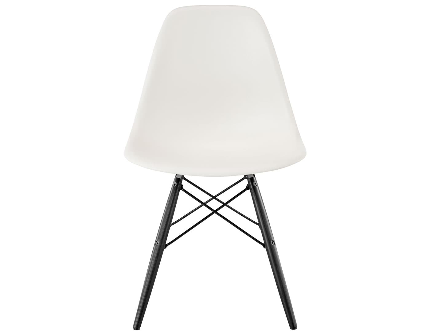 eames molded plastic side chair with dowel base / standard glides  / 100% recycled plastic - white  / ebony with black glides  / black