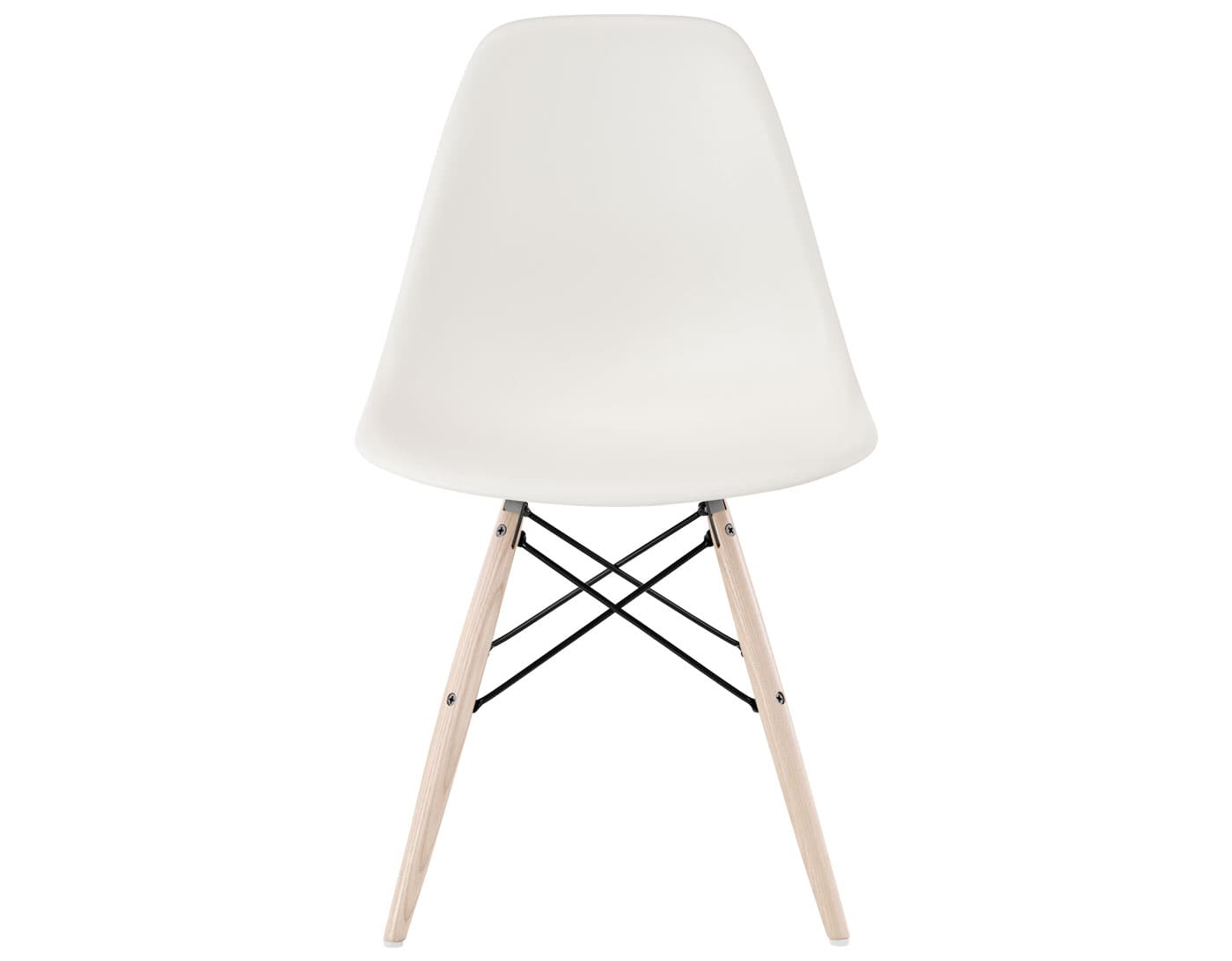eames molded plastic side chair with dowel base / standard glides  / 100% recycled plastic - white  / white ash with white glides  / black