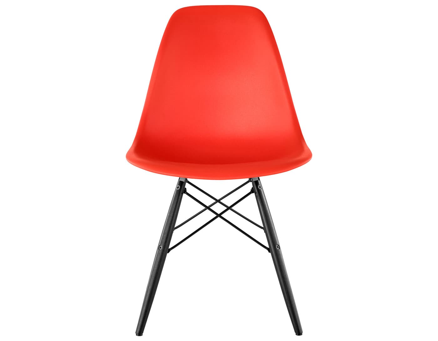 eames molded plastic side chair with dowel base / standard glides  / 100% recycled plastic - red orange  / ebony with black glides  / black