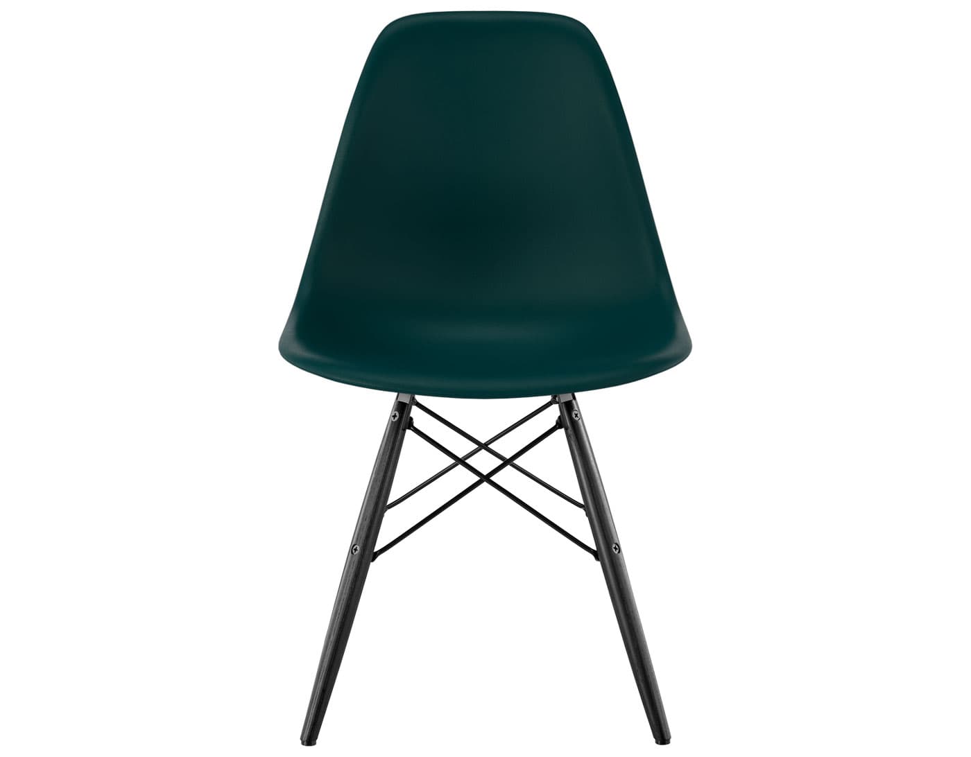 eames molded plastic side chair with dowel base / standard glides with felt bottom  / 100% recycled plastic - evergreen  / ebony with black glides  / black