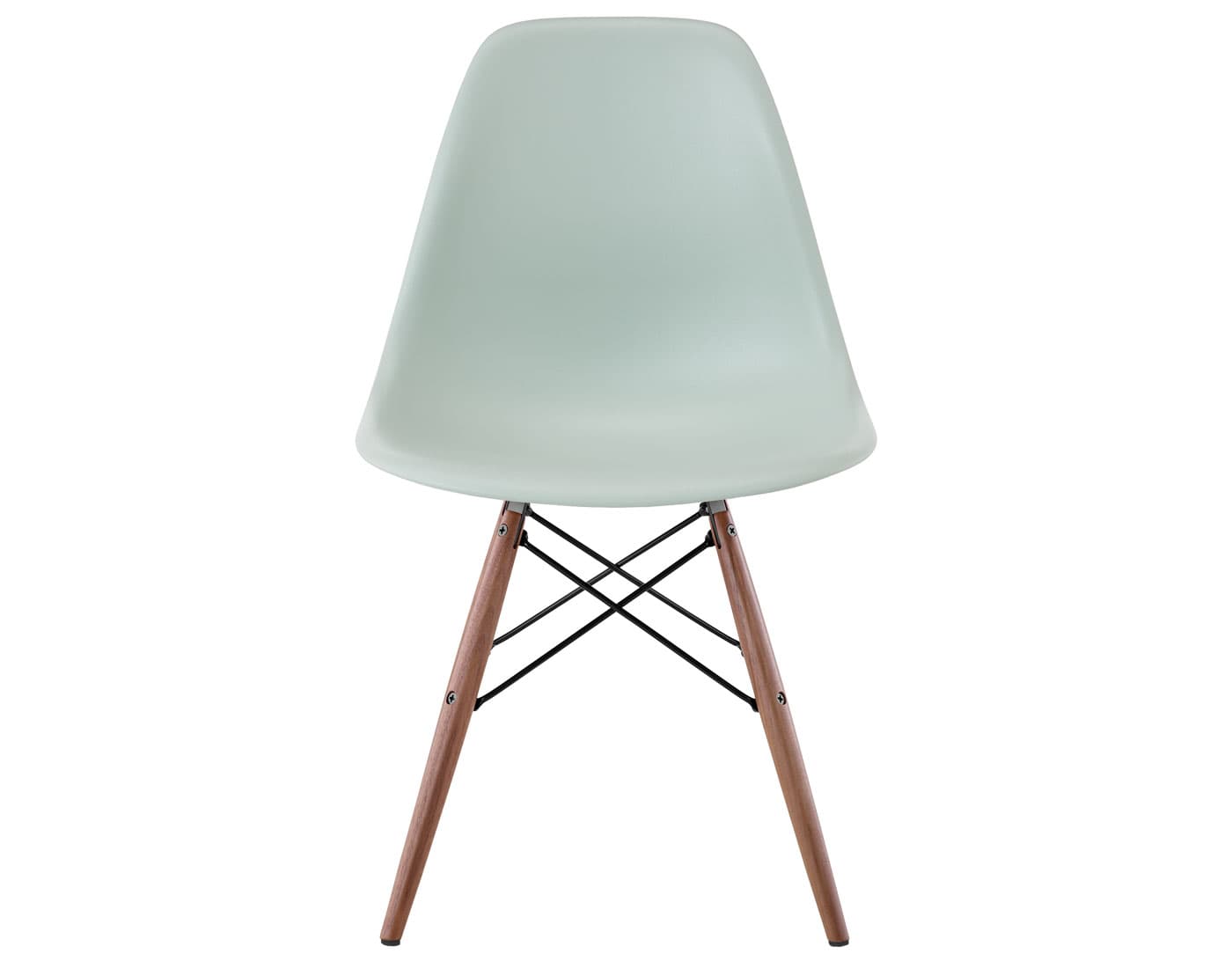 eames molded plastic side chair with dowel base / standard glides  / 100% recycled plastic - grey green  / walnut with black glides  / black