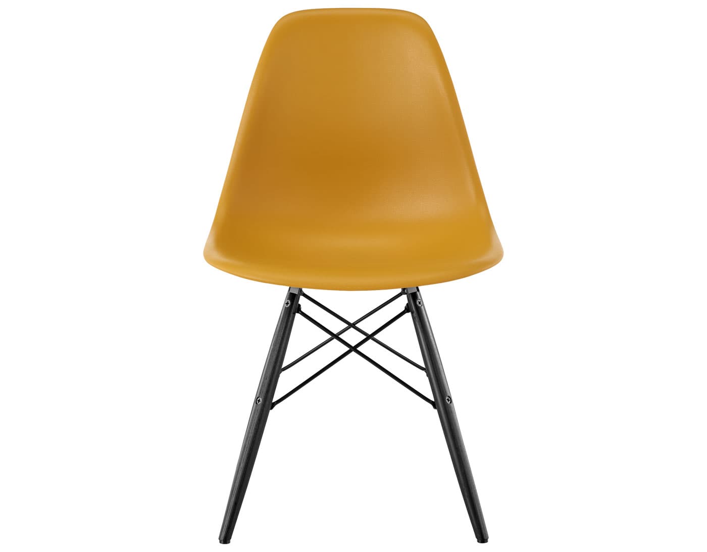 eames molded plastic side chair with dowel base / standard glides  / 100% recycled plastic - deep yellow  / ebony with black glides  / black