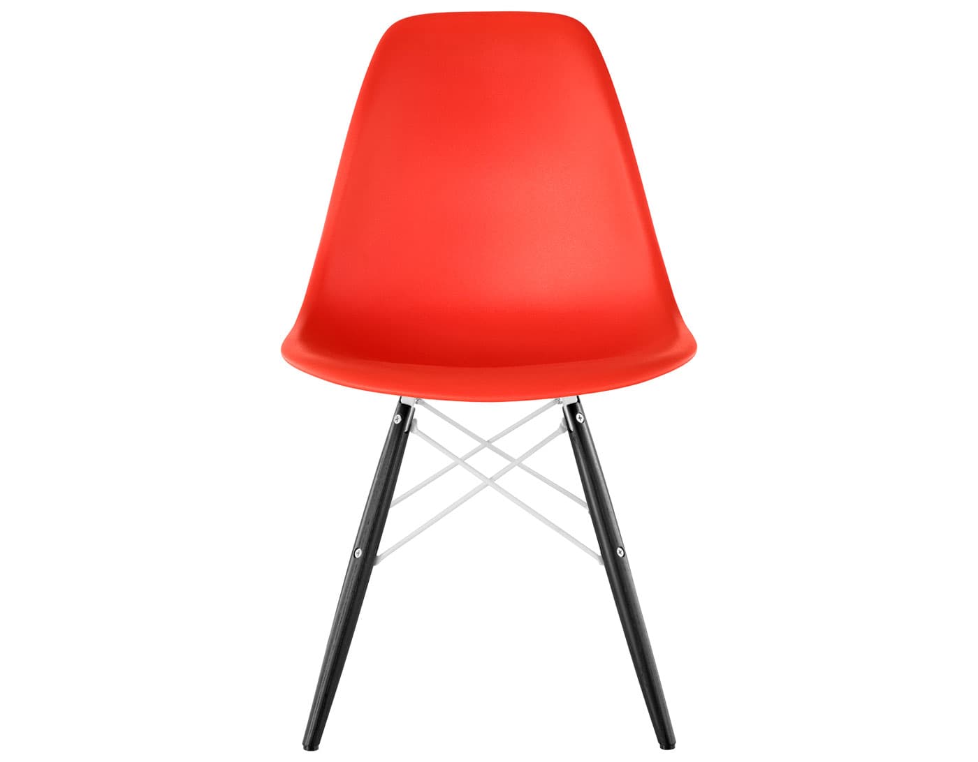 eames molded plastic side chair with dowel base / standard glides with felt bottom  / 100% recycled plastic - red orange  / ebony with black glides  / white