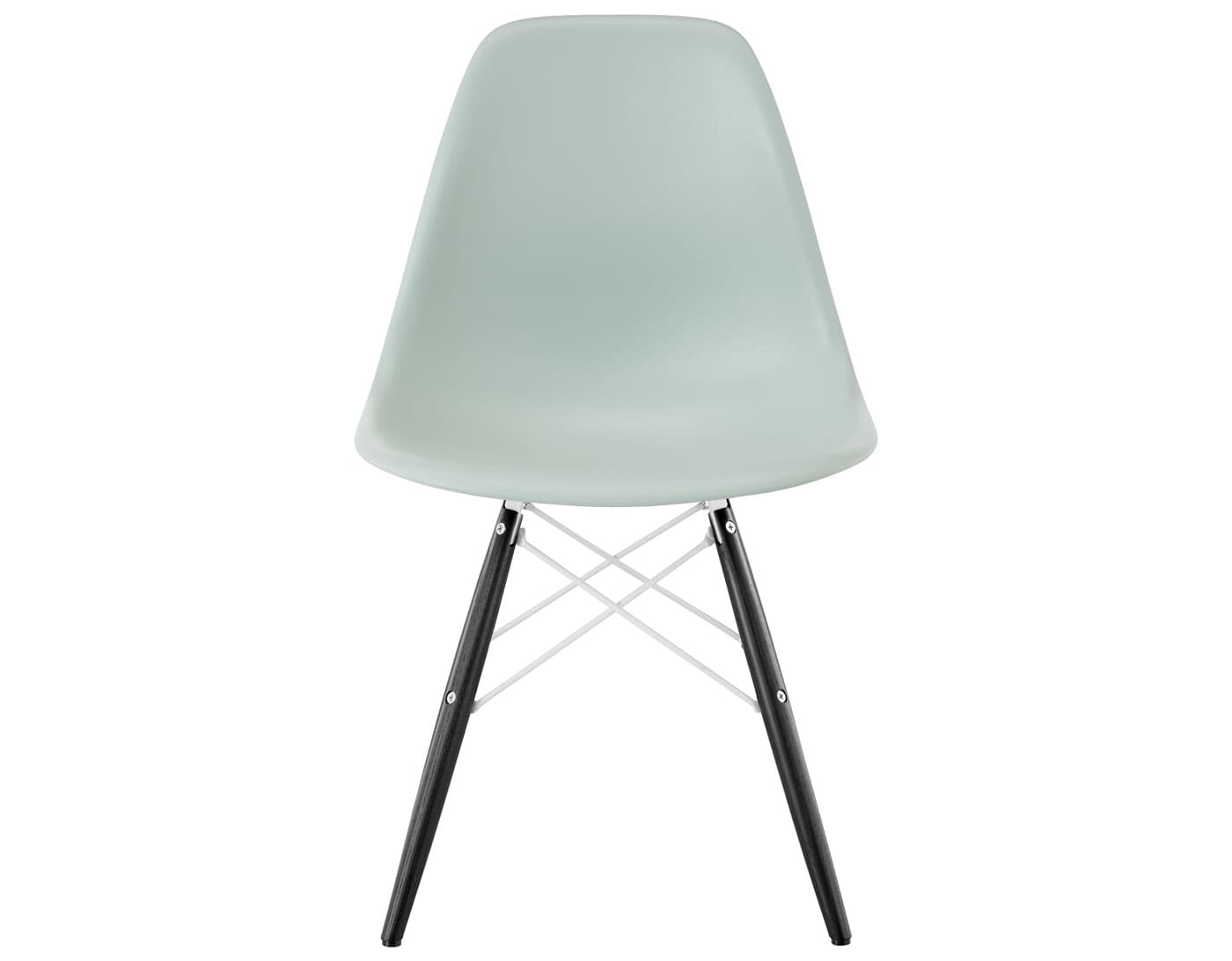 eames molded plastic side chair with dowel base / standard glides  / 100% recycled plastic - grey green  / ebony with black glides  / white
