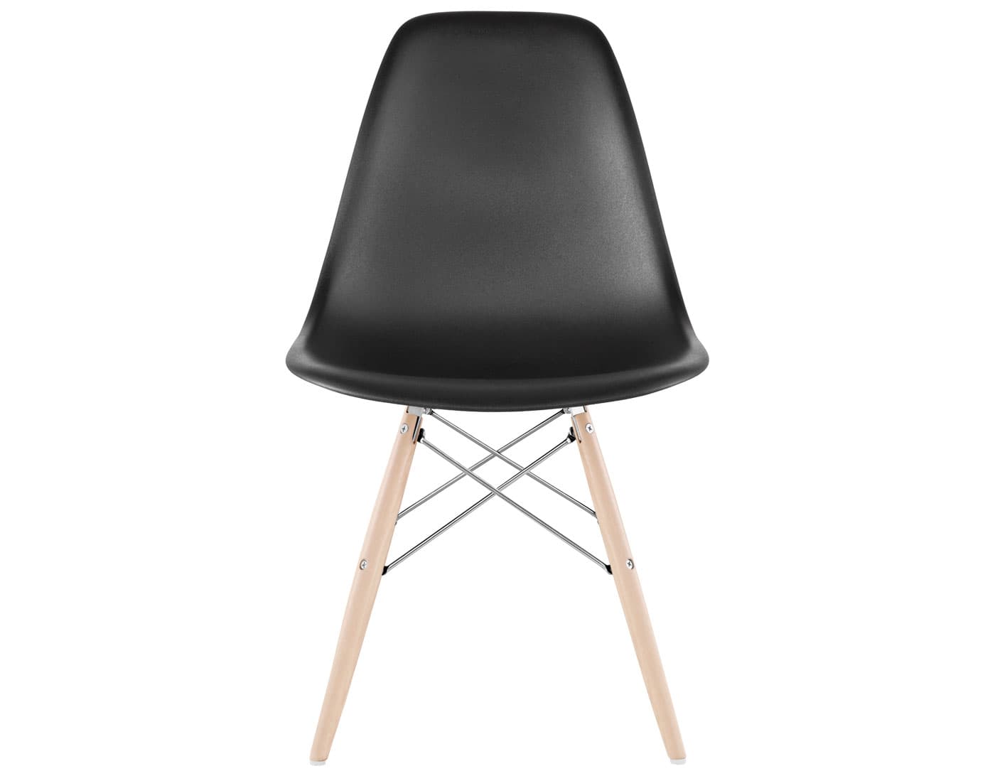 eames molded plastic side chair with dowel base / standard glides  / 100% recycled plastic - black  / maple with white glides  / trivalent chrome