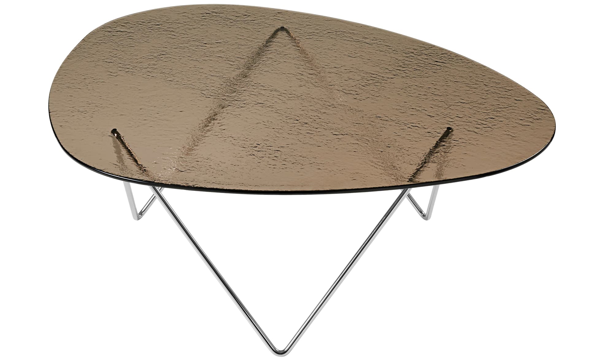 pedrera coffee table / structured bronze glass / chrome base