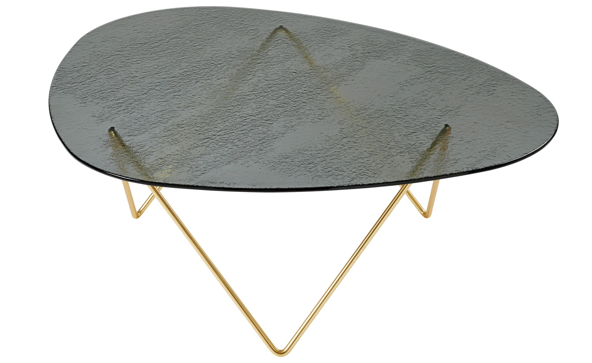 pedrera coffee table / structured smoke glass / semi-matte brass base