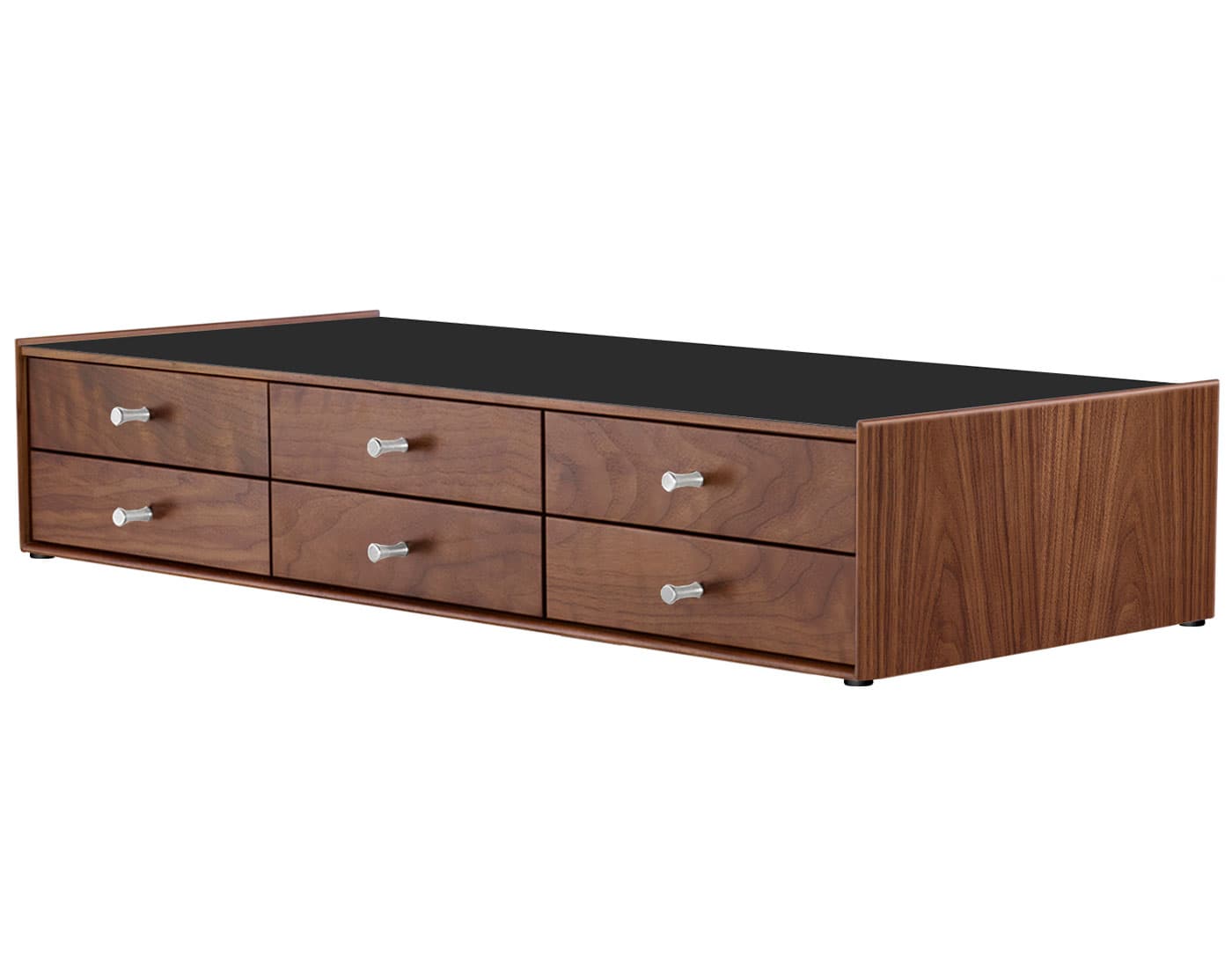 nelson miniature chest 6 drawer / walnut case & walnut drawers  / polished aluminum  / no base (NC526_) / black laminate
