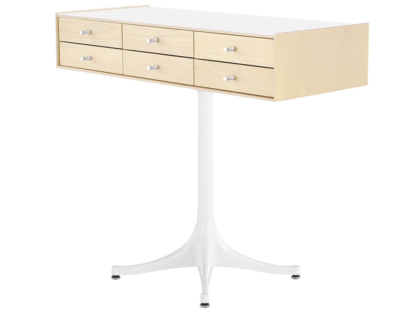 nelson miniature chest 6 drawer / white ash case & white ash drawers  / studio white  / studio white pedestal base  / studio white laminate