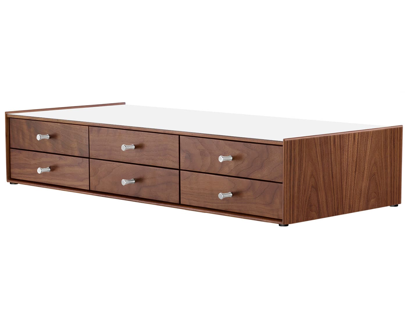 nelson miniature chest 6 drawer / walnut case & walnut drawers  / polished aluminum  / no base (NC526_) / studio white laminate