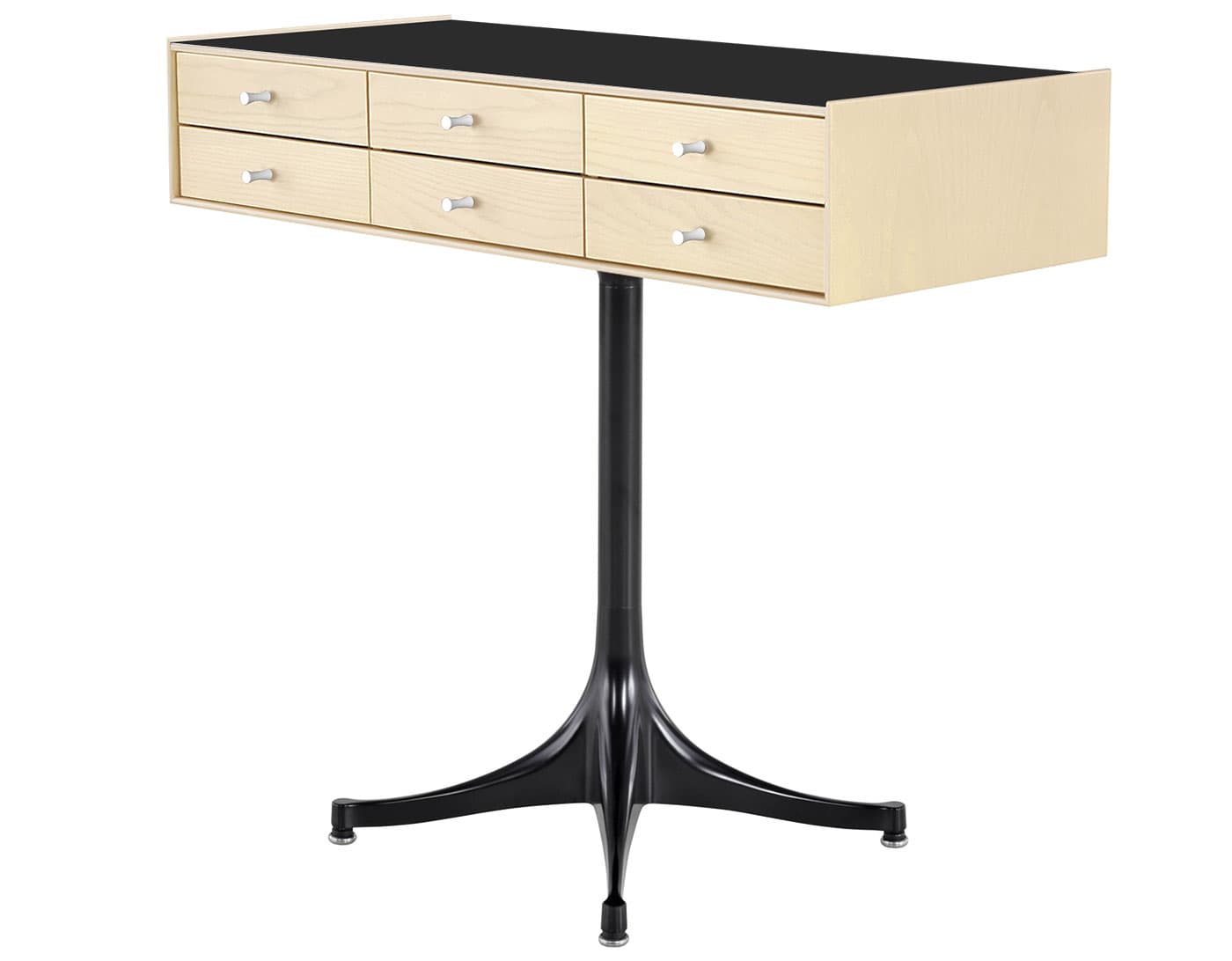 nelson miniature chest 6 drawer / white ash case & white ash drawers  / studio white  / black pedestal base  / black laminate