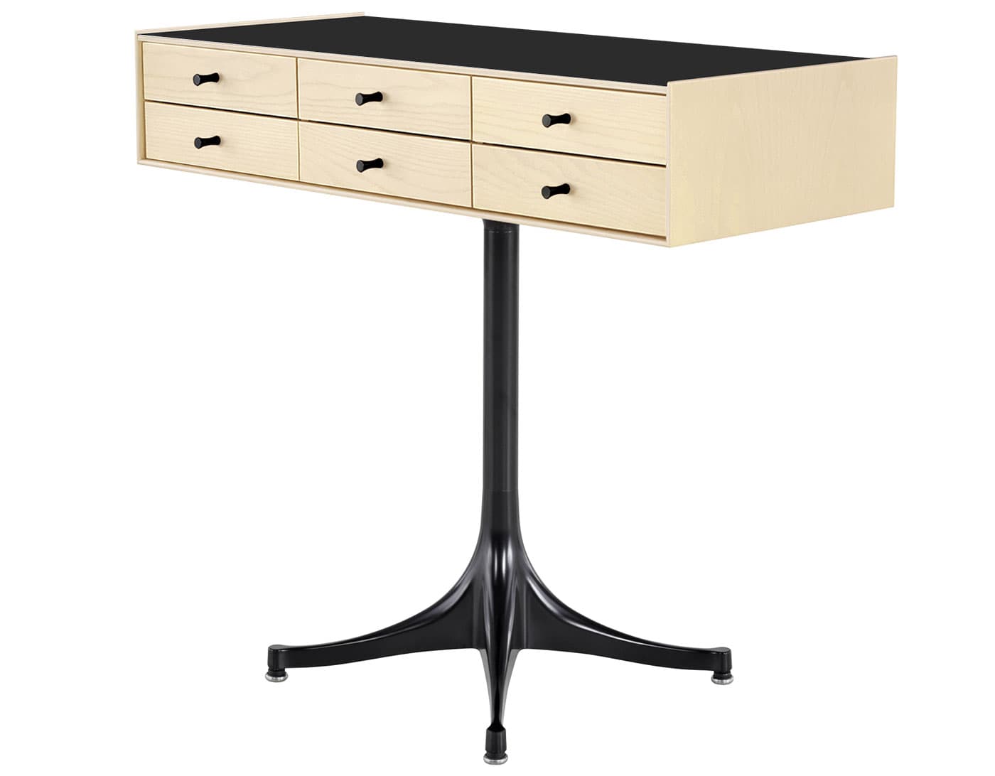 nelson miniature chest 6 drawer / white ash case & white ash drawers  / black  / black pedestal base  / black laminate