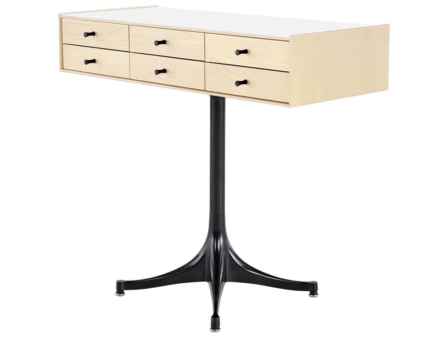nelson miniature chest 6 drawer / white ash case & white ash drawers  / black  / black pedestal base  / studio white laminate