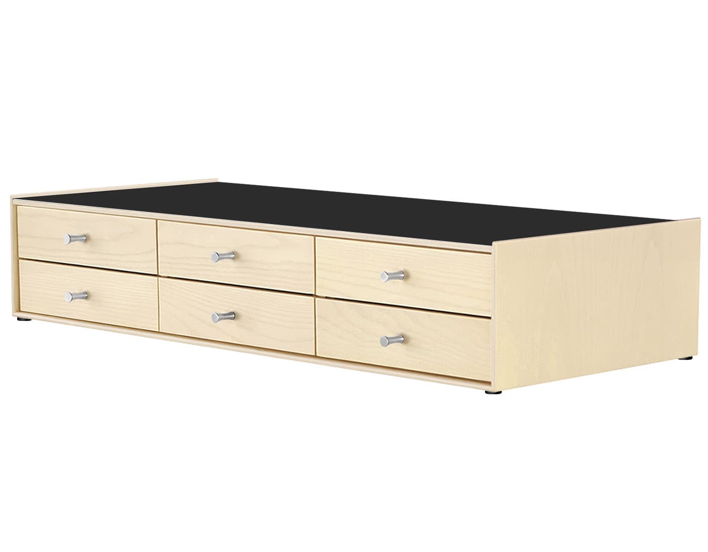 nelson miniature chest 6 drawer / white ash case & white ash drawers  / polished aluminum  / no base (NC526_) / black laminate