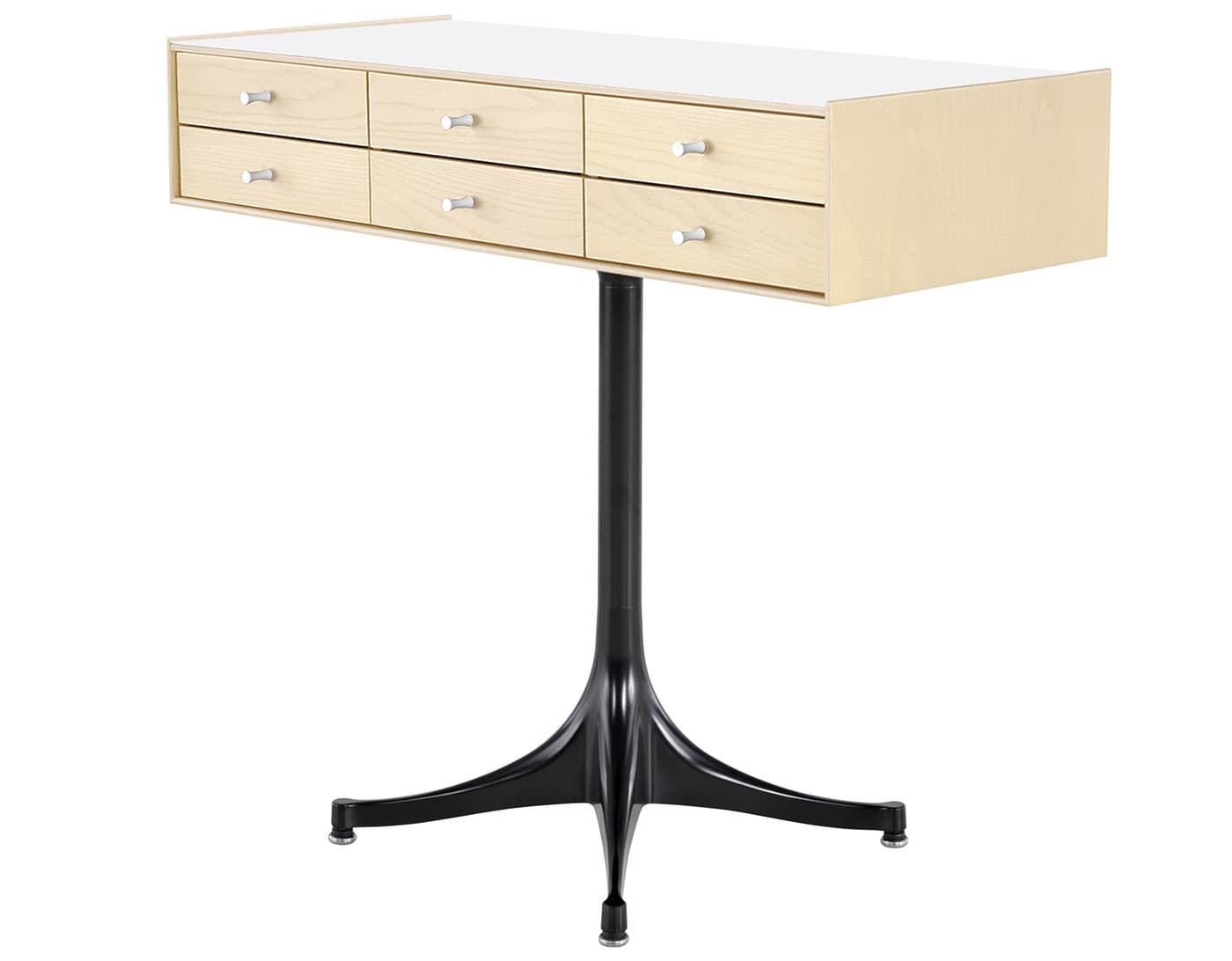 nelson miniature chest 6 drawer / white ash case & white ash drawers  / studio white  / black pedestal base  / studio white laminate