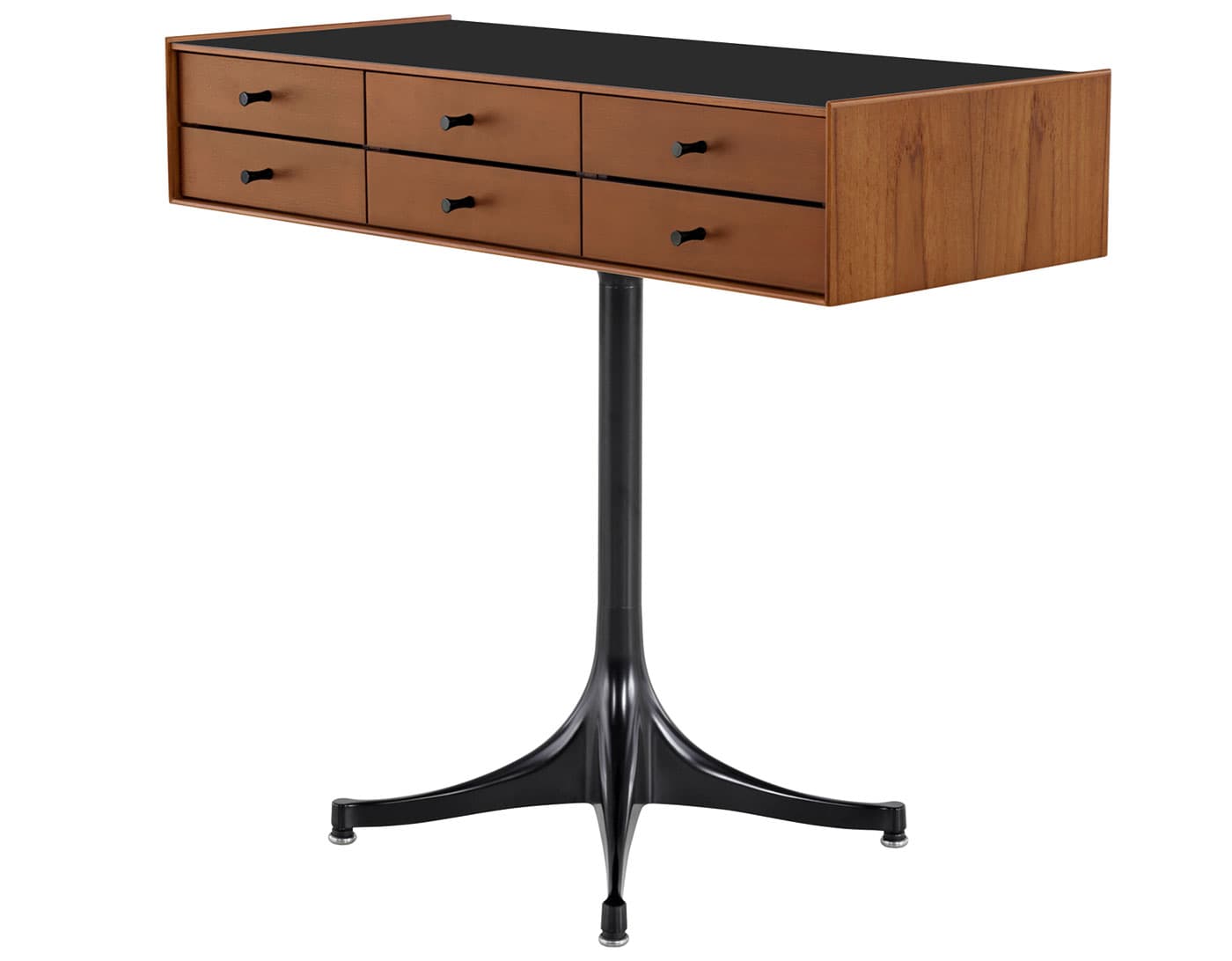 nelson miniature chest 6 drawer / teak case & teak drawers  / black  / black pedestal base  / black laminate
