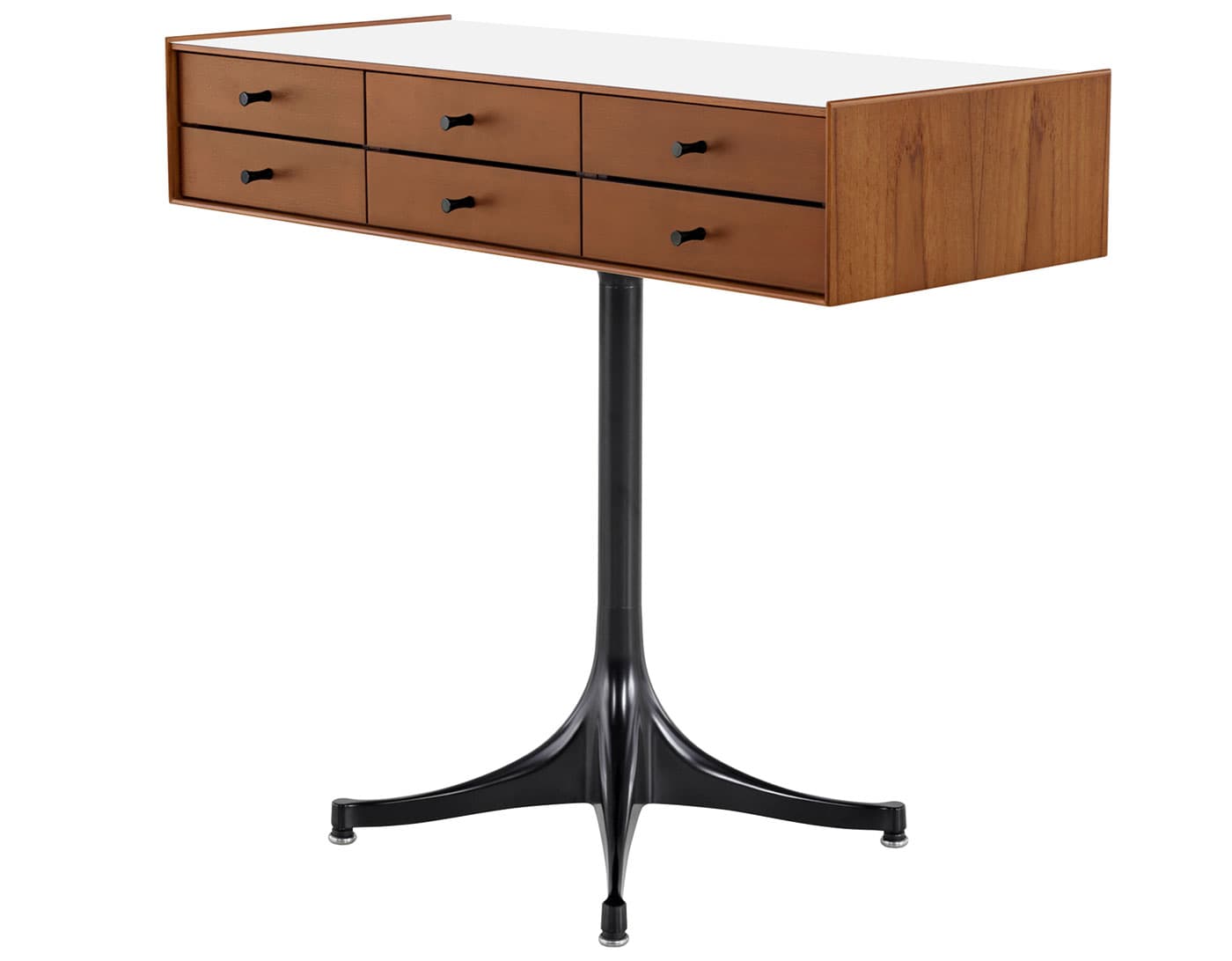 nelson miniature chest 6 drawer / teak case & teak drawers  / black  / black pedestal base  / studio white laminate