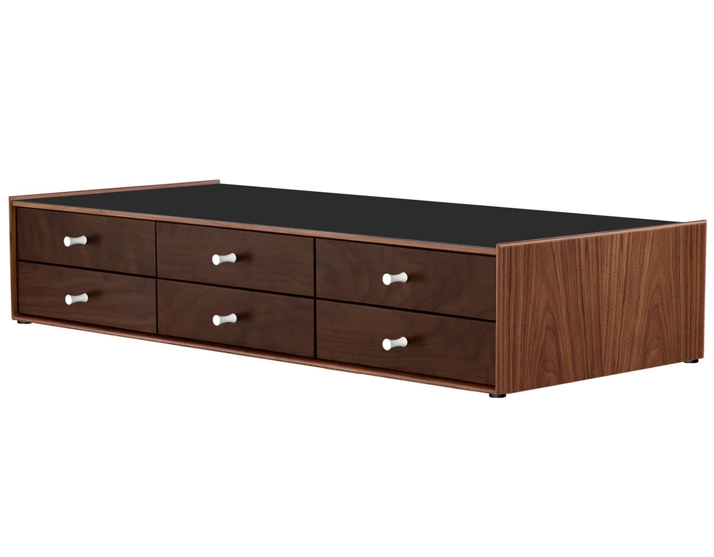 nelson miniature chest 6 drawer / walnut case & dark brown walnut drawers combination  / studio white  / no base (NC526_) / black laminate