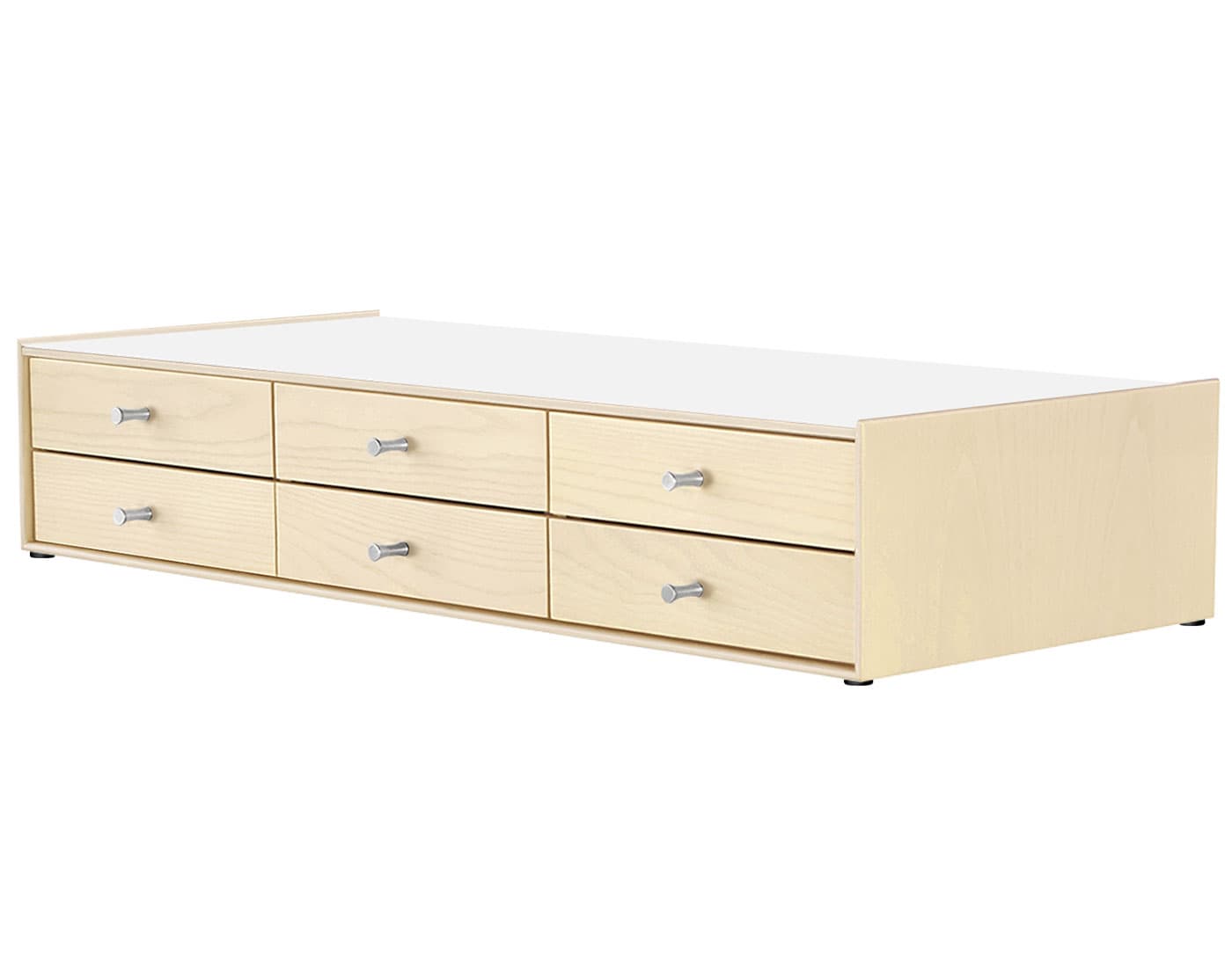 nelson miniature chest 6 drawer / white ash case & white ash drawers  / polished aluminum  / no base (NC526_) / studio white laminate