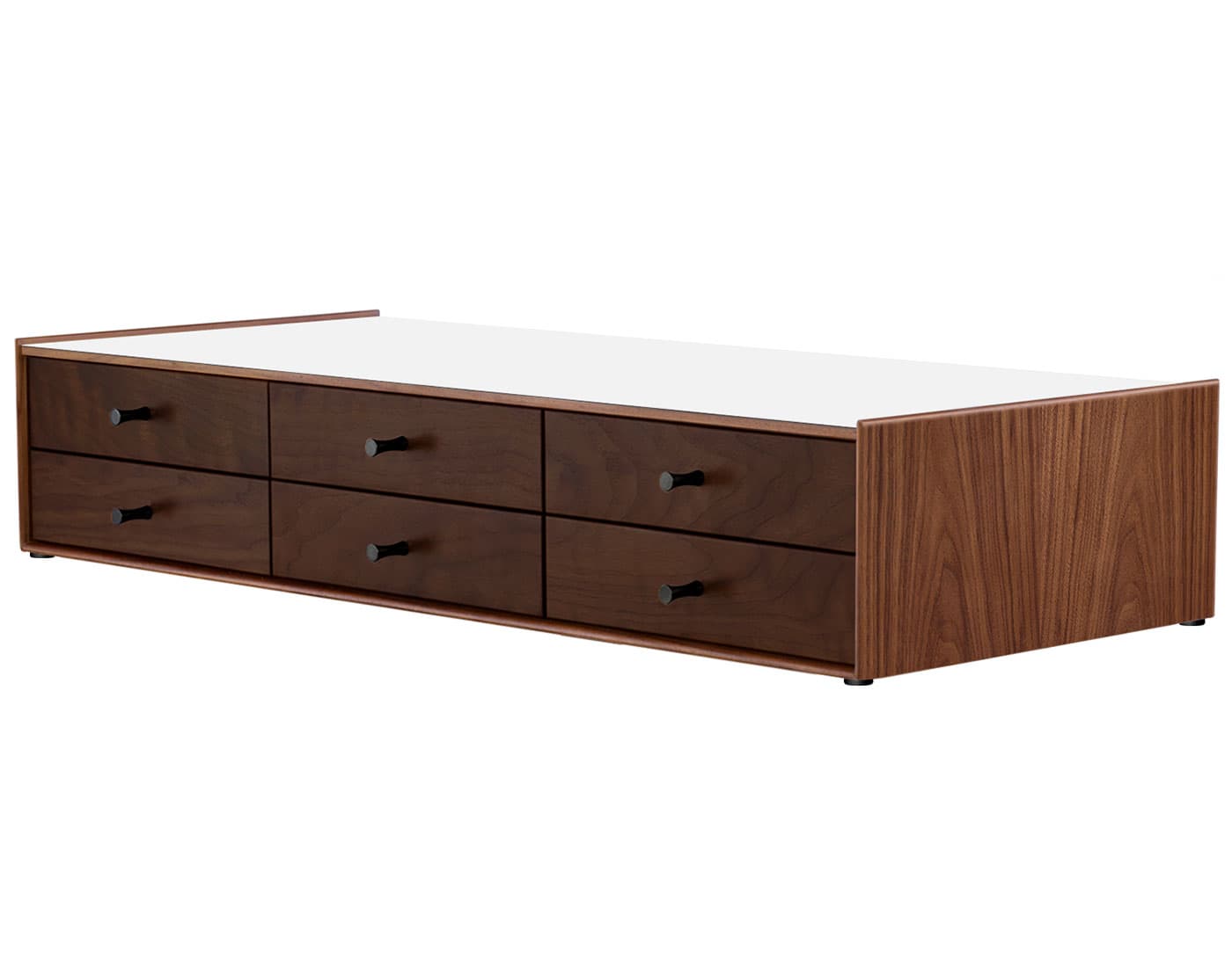 nelson miniature chest 6 drawer / walnut case & dark brown walnut drawers combination  / black  / no base (NC526_) / studio white laminate