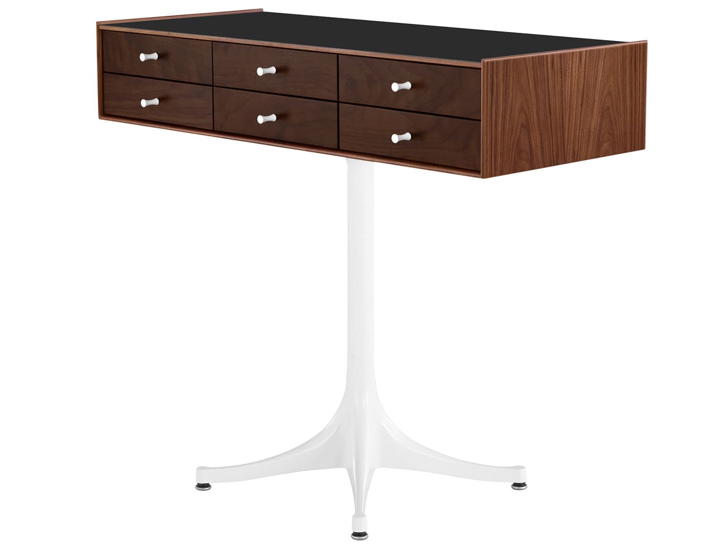 nelson miniature chest 6 drawer / walnut case & dark brown walnut drawers combination  / studio white  / studio white pedestal base  / black laminate