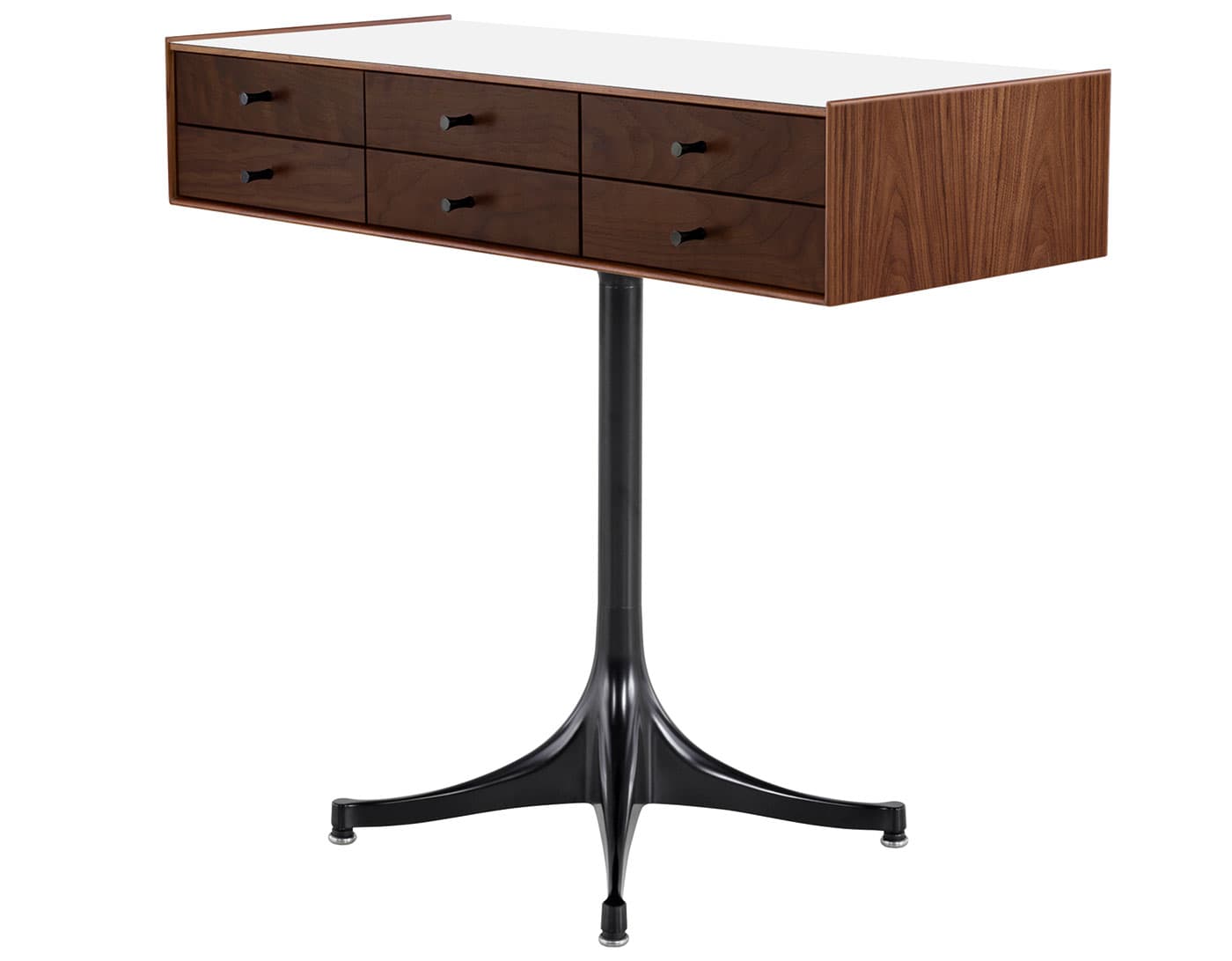 nelson miniature chest 6 drawer / walnut case & dark brown walnut drawers combination  / black  / black pedestal base  / studio white laminate