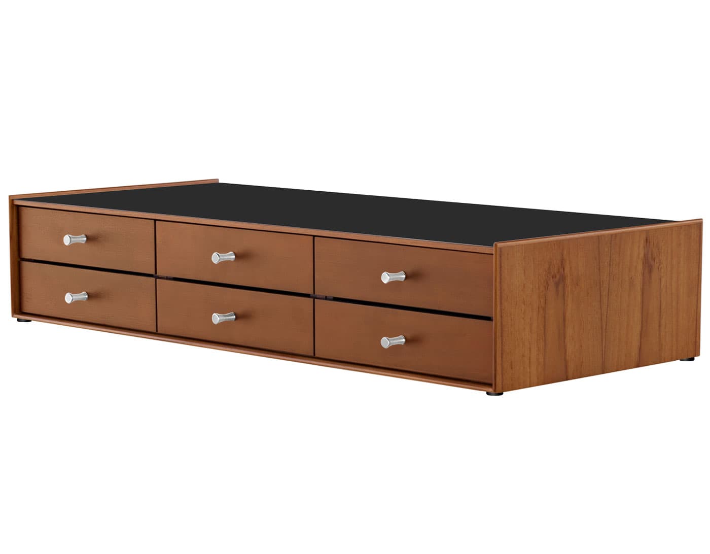 nelson miniature chest 6 drawer / teak case & teak drawers  / polished aluminum  / no base (NC526_) / black laminate