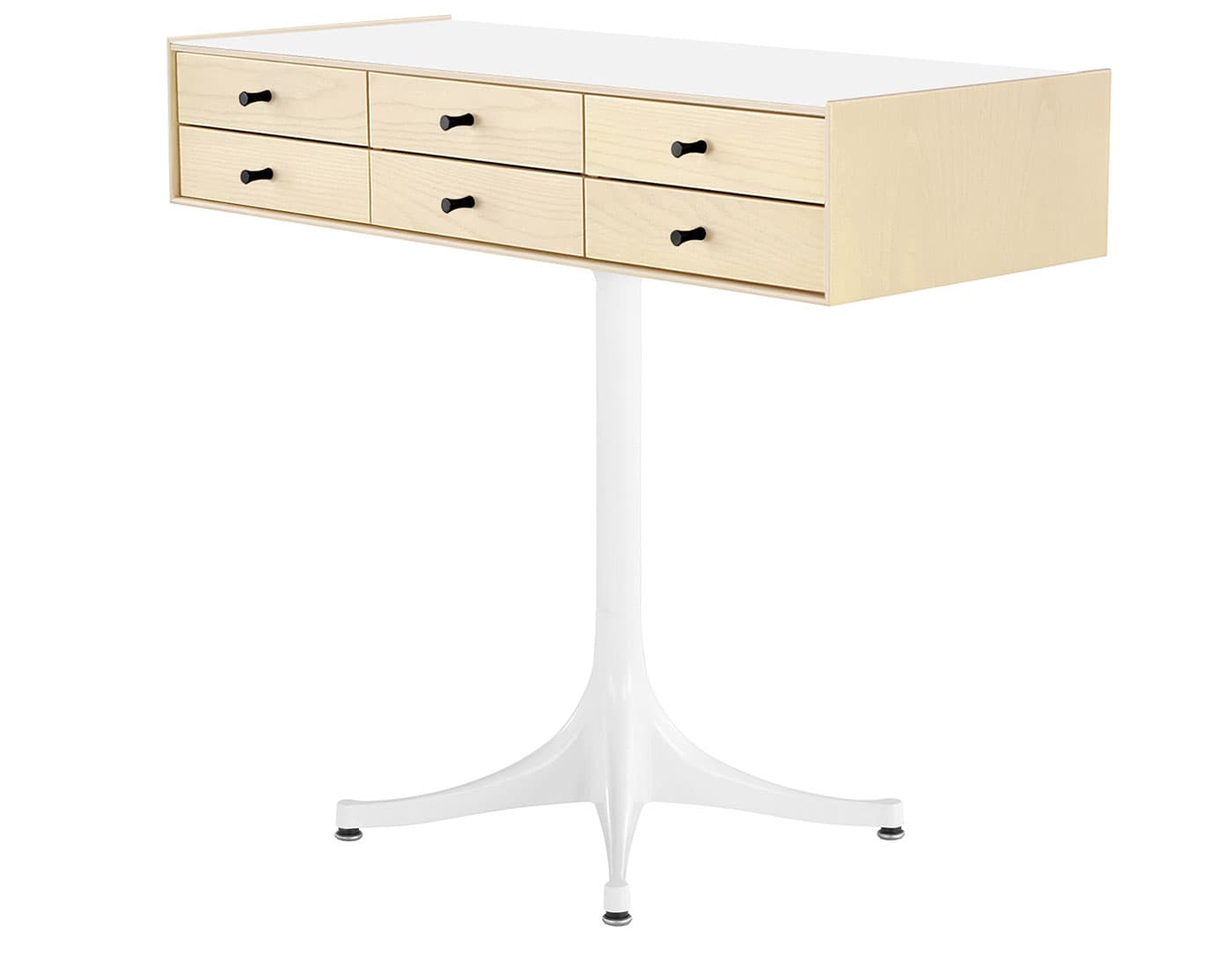 nelson miniature chest 6 drawer / white ash case & white ash drawers  / black  / studio white pedestal base  / studio white laminate
