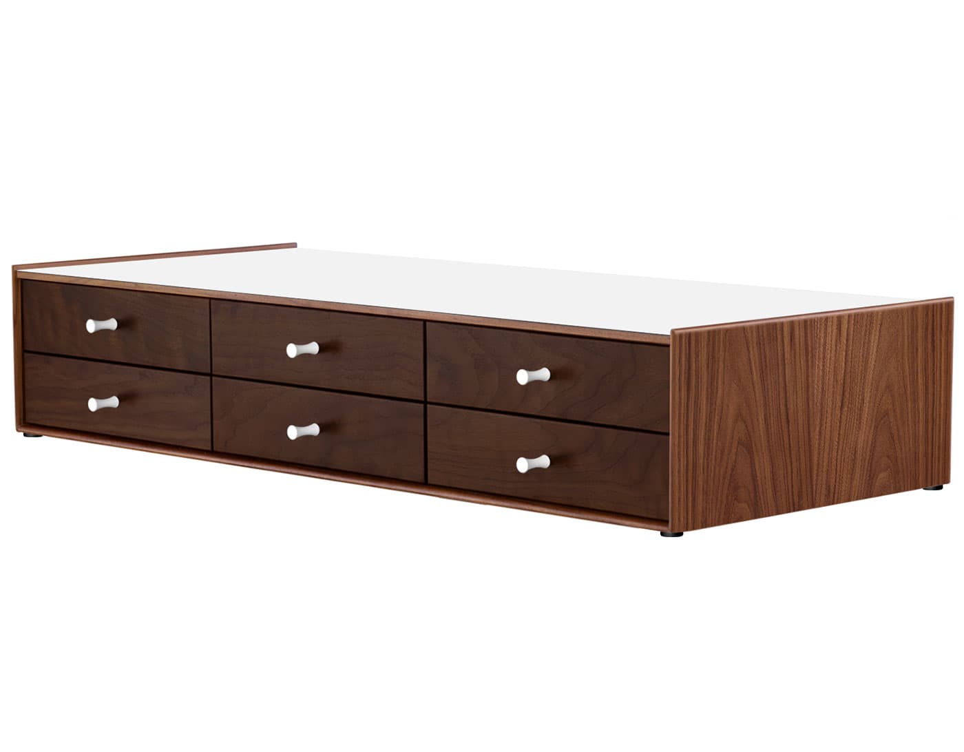 nelson miniature chest 6 drawer / walnut case & dark brown walnut drawers combination  / studio white  / no base (NC526_) / studio white laminate