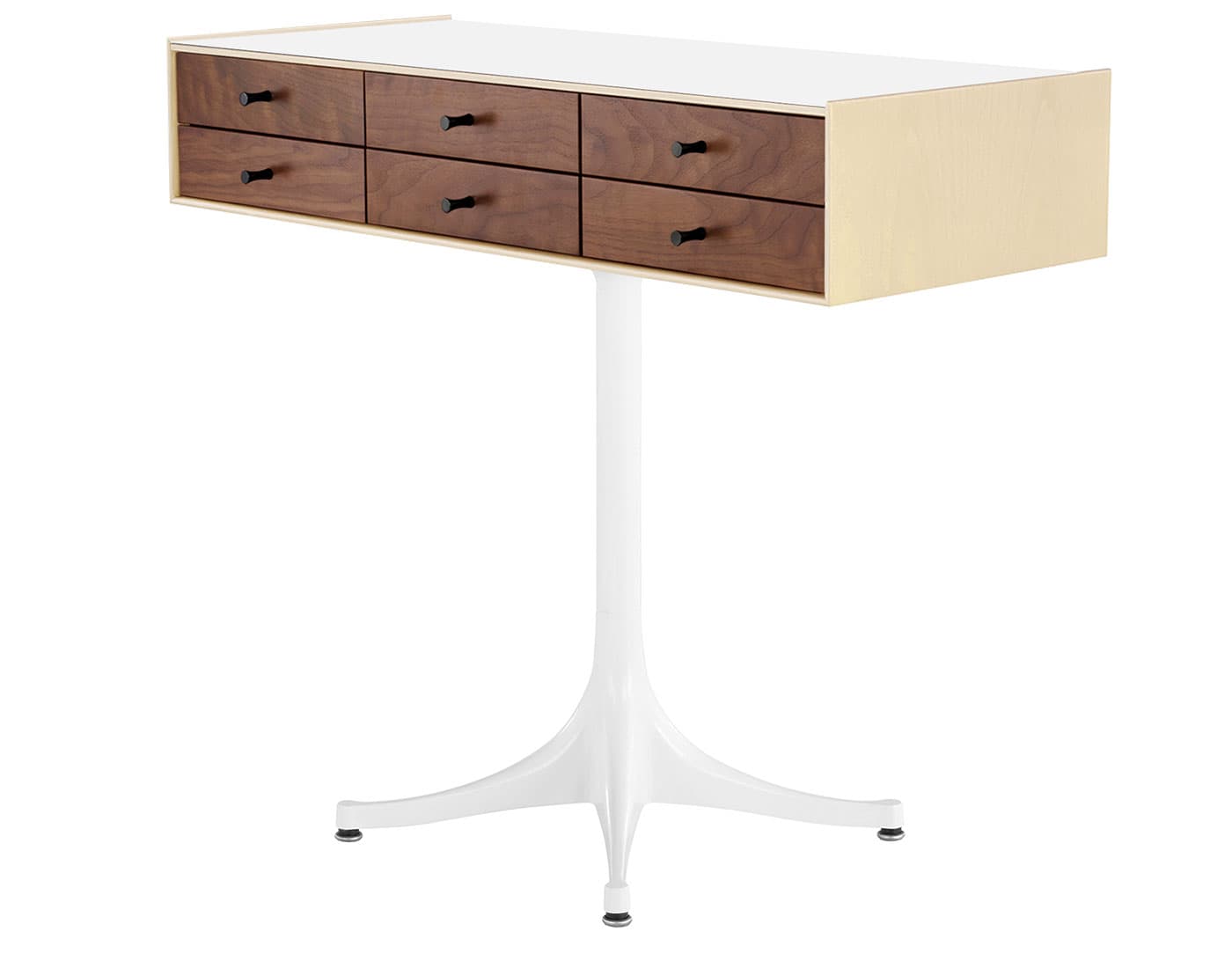 nelson miniature chest 6 drawer / white ash case & walnut drawers combination  / black  / studio white pedestal base  / studio white laminate