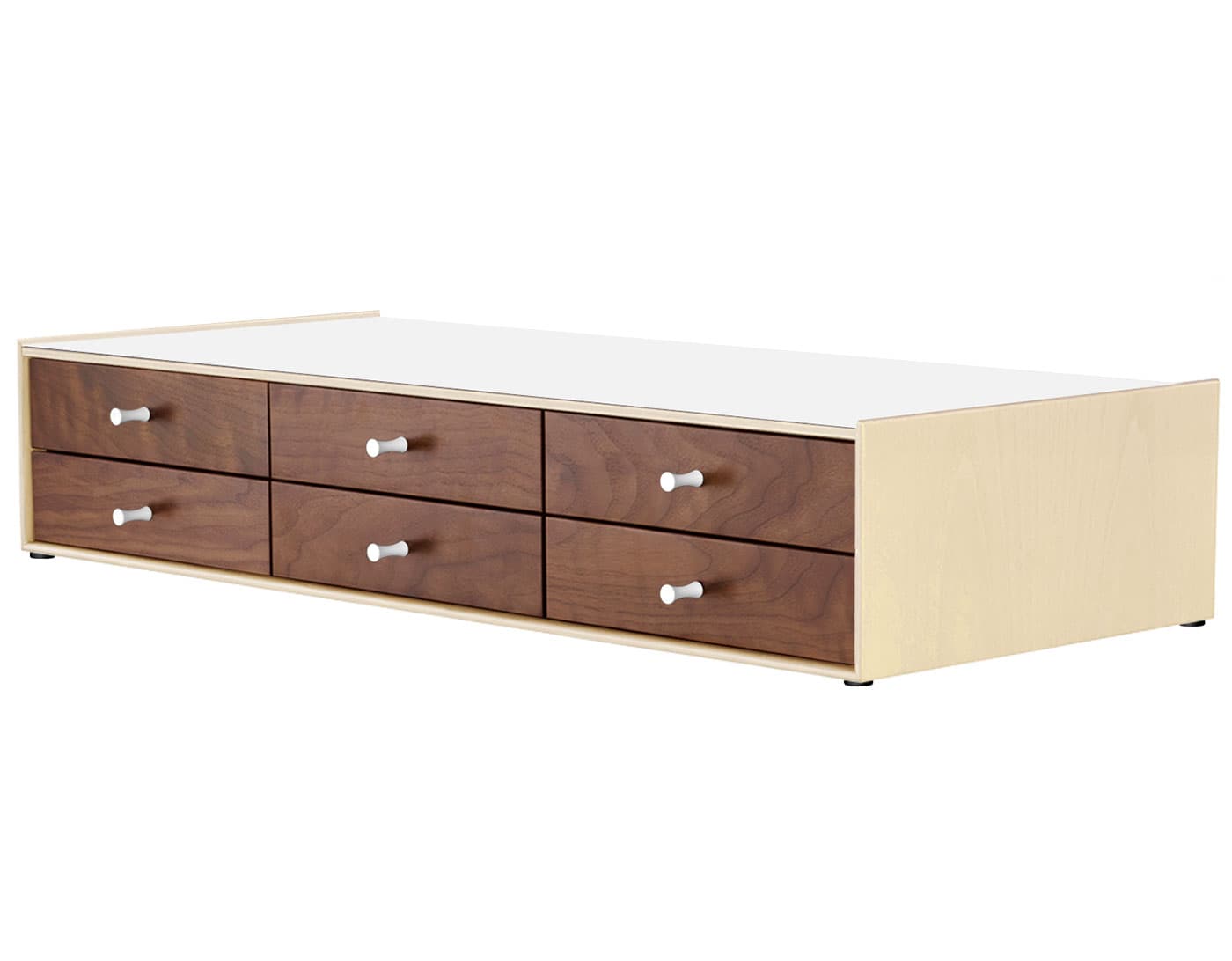 nelson miniature chest 6 drawer / white ash case & walnut drawers combination  / studio white  / no base (NC526_) / studio white laminate