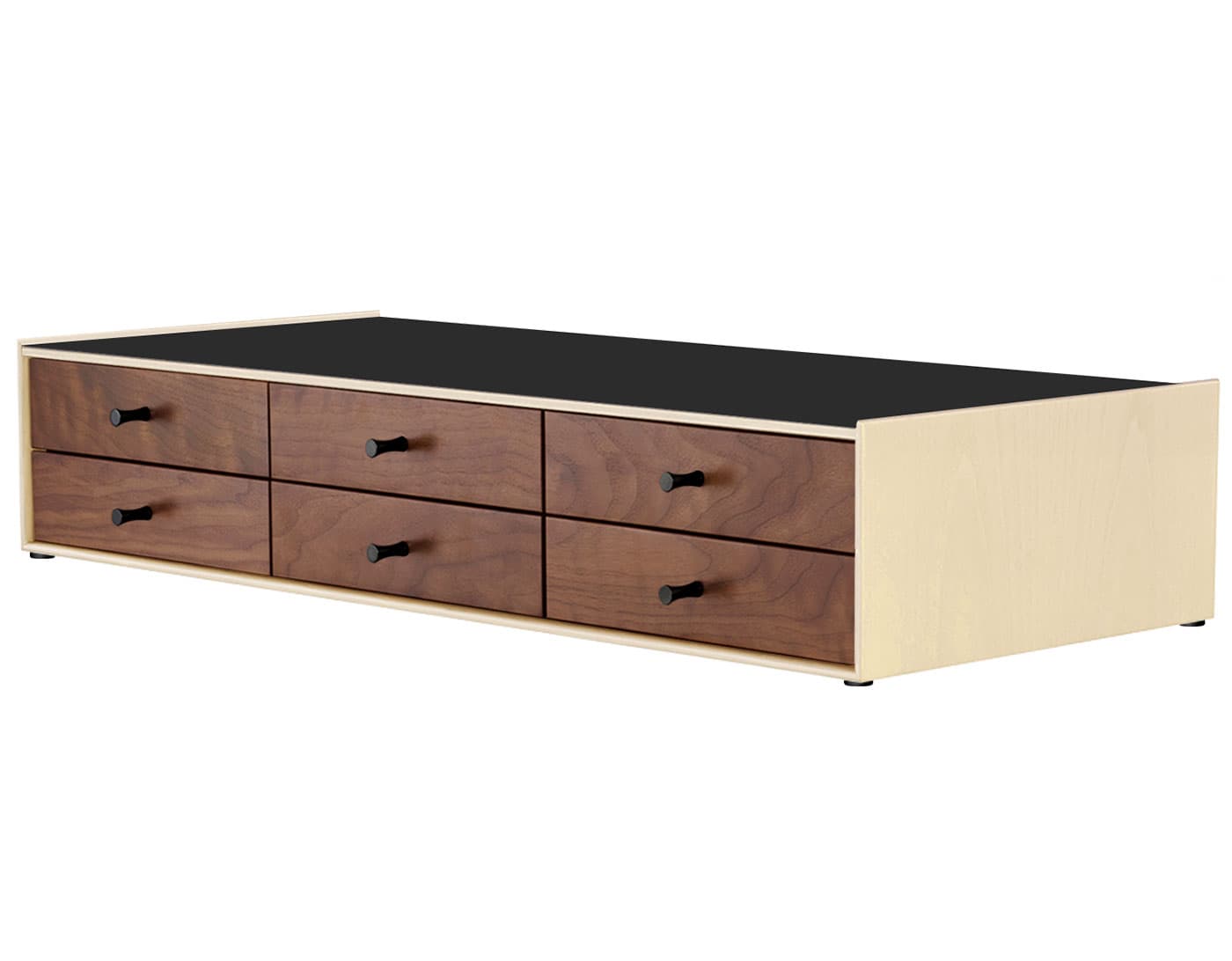 nelson miniature chest 6 drawer / white ash case & walnut drawers combination  / black  / no base (NC526_) / black laminate