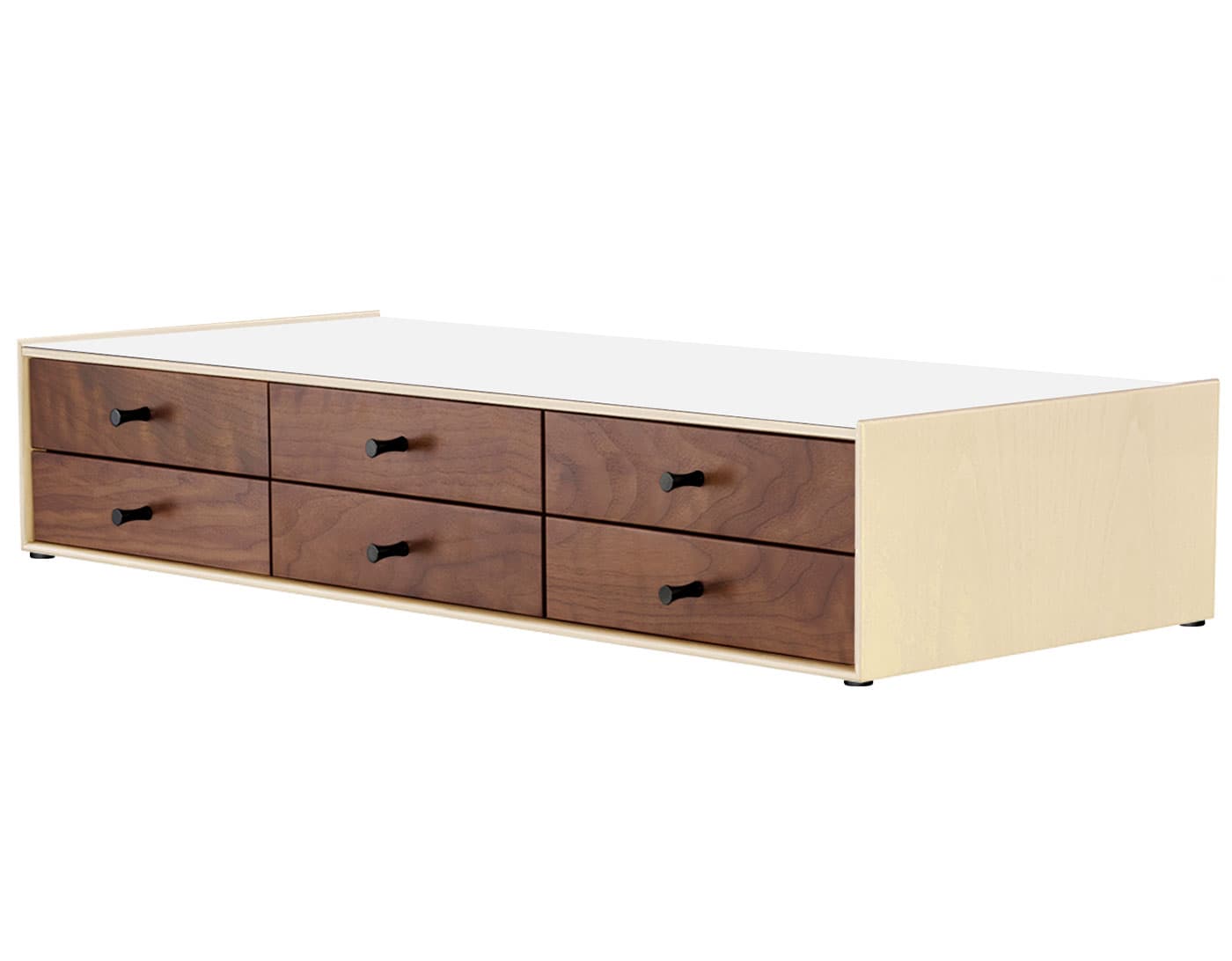 nelson miniature chest 6 drawer / white ash case & walnut drawers combination  / black  / no base (NC526_) / studio white laminate
