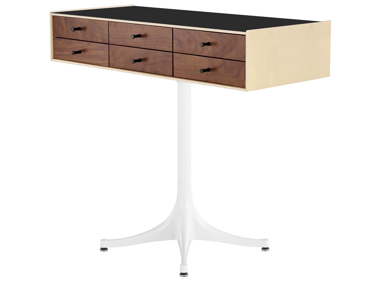 nelson miniature chest 6 drawer / white ash case & walnut drawers combination  / black  / studio white pedestal base  / black laminate