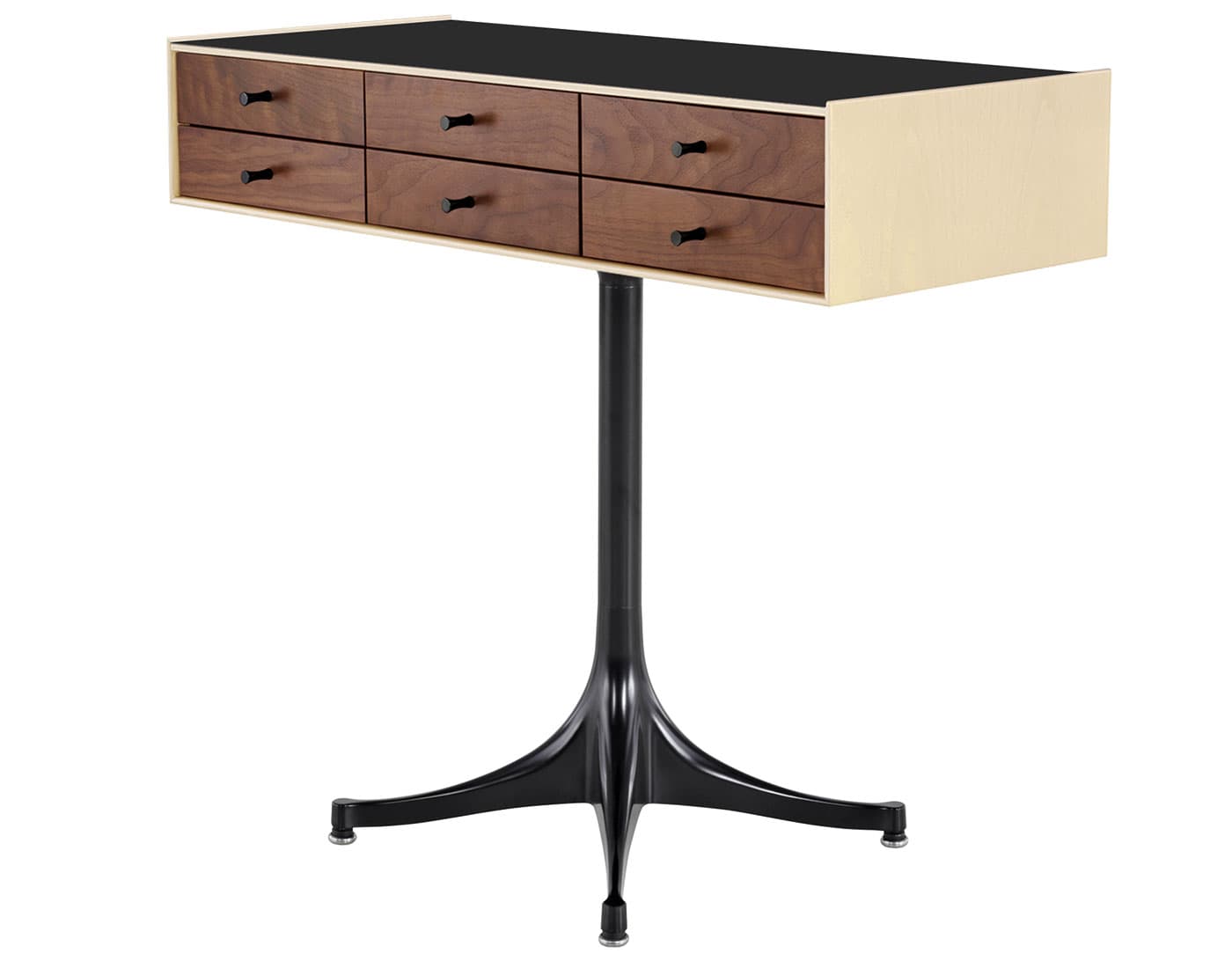 nelson miniature chest 6 drawer / white ash case & walnut drawers combination  / black  / black pedestal base  / black laminate