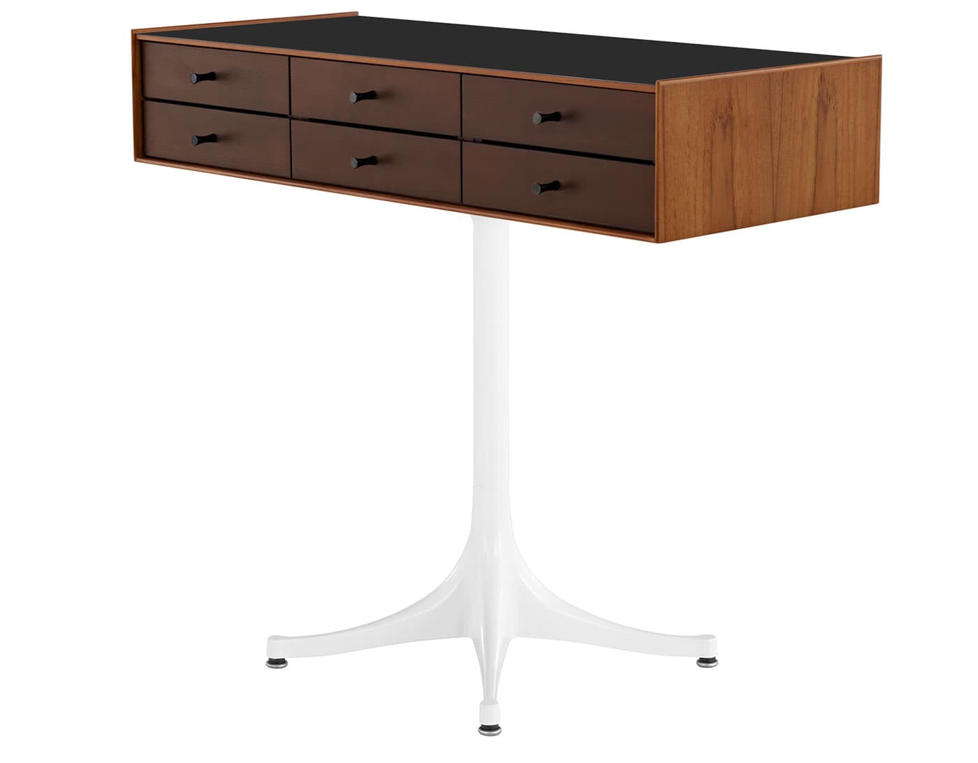 nelson miniature chest 6 drawer / teak case & dark brown teak drawers combination  / black  / studio white pedestal base  / black laminate