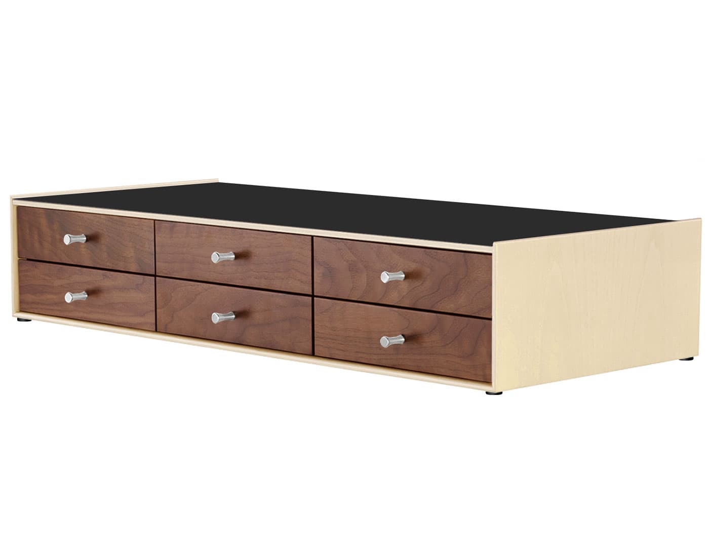 nelson miniature chest 6 drawer / white ash case & walnut drawers combination  / polished aluminum  / no base (NC526_) / black laminate