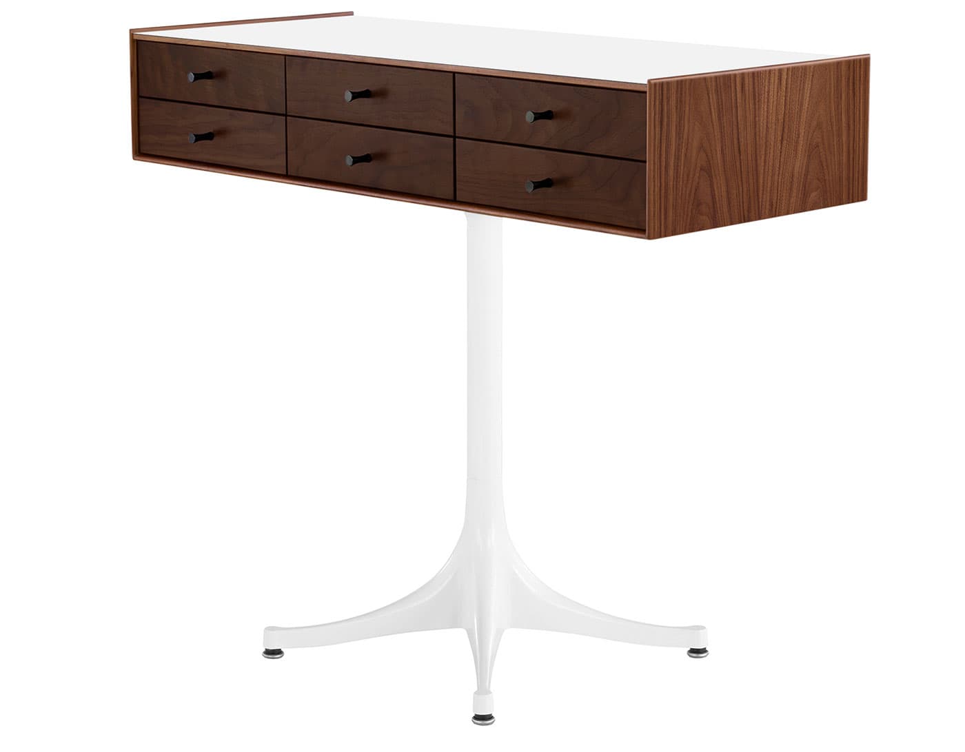 nelson miniature chest 6 drawer / walnut case & dark brown walnut drawers combination  / black  / studio white pedestal base  / studio white laminate