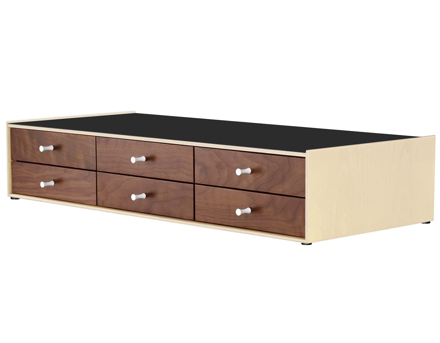 nelson miniature chest 6 drawer / white ash case & walnut drawers combination  / studio white  / no base (NC526_) / black laminate