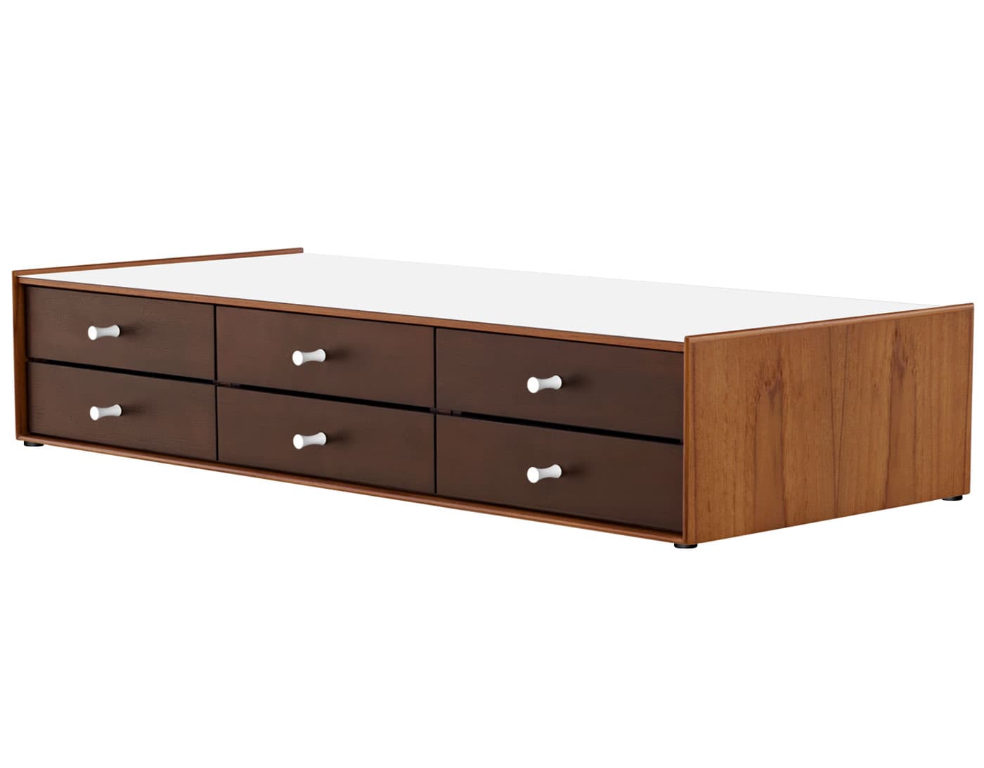 nelson miniature chest 6 drawer / teak case & dark brown teak drawers combination  / studio white  / no base (NC526_) / studio white laminate