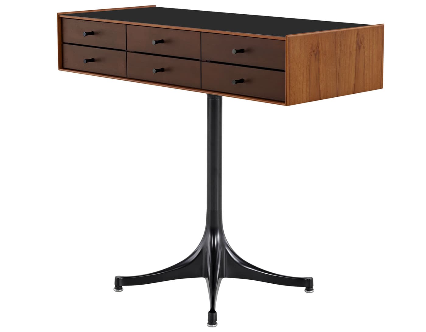 nelson miniature chest 6 drawer / teak case & dark brown teak drawers combination  / black  / black pedestal base  / black laminate