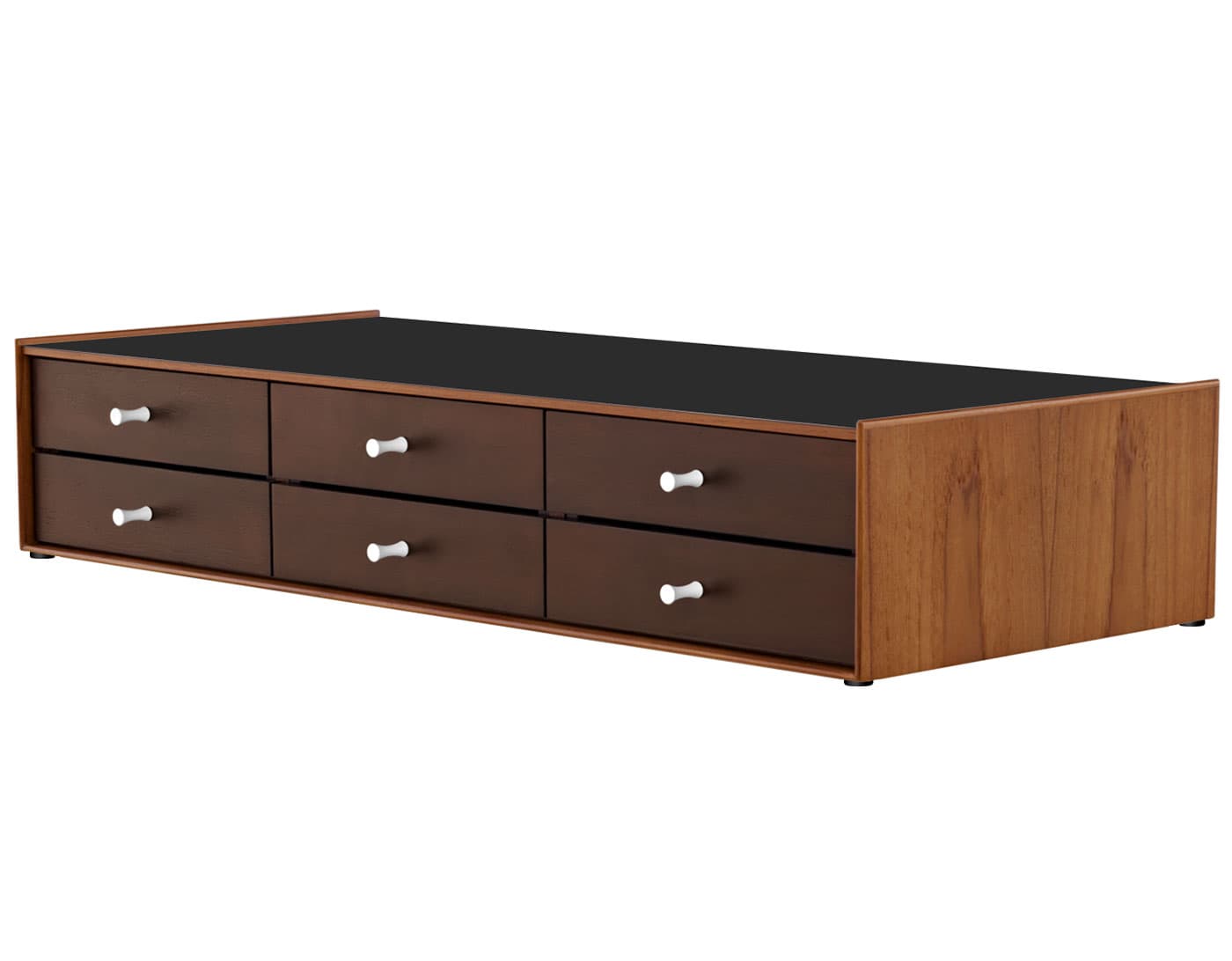nelson miniature chest 6 drawer / teak case & dark brown teak drawers combination  / studio white  / no base (NC526_) / black laminate