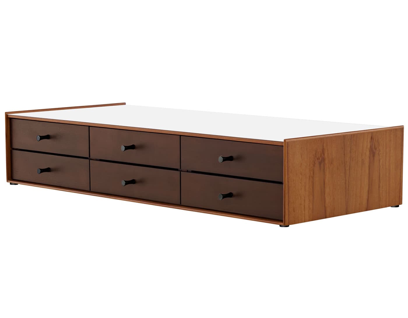 nelson miniature chest 6 drawer / teak case & dark brown teak drawers combination  / black  / no base (NC526_) / studio white laminate